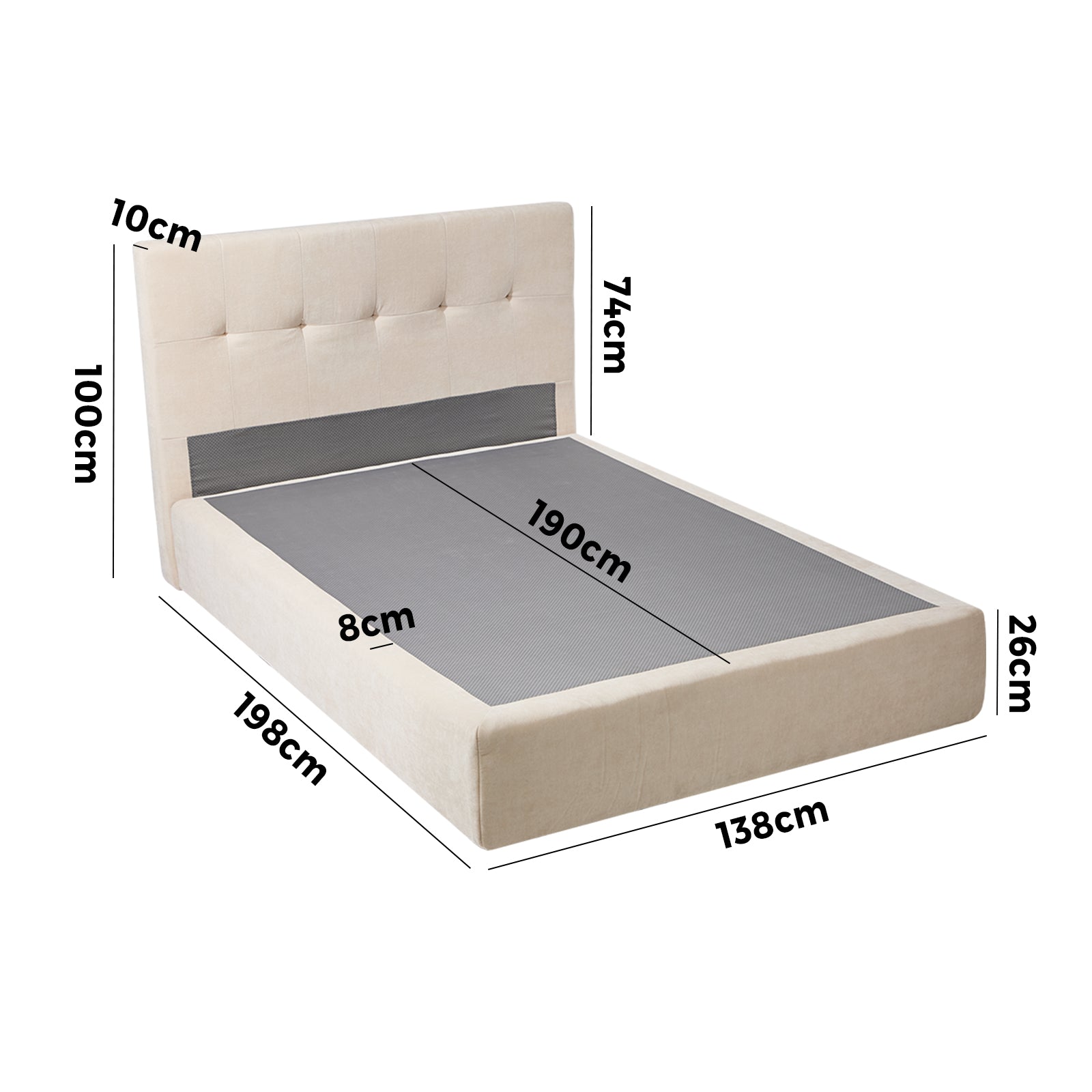 Oikiture Double Compressed Bed Frame Tufted Headboard Low Platform Linen Beige