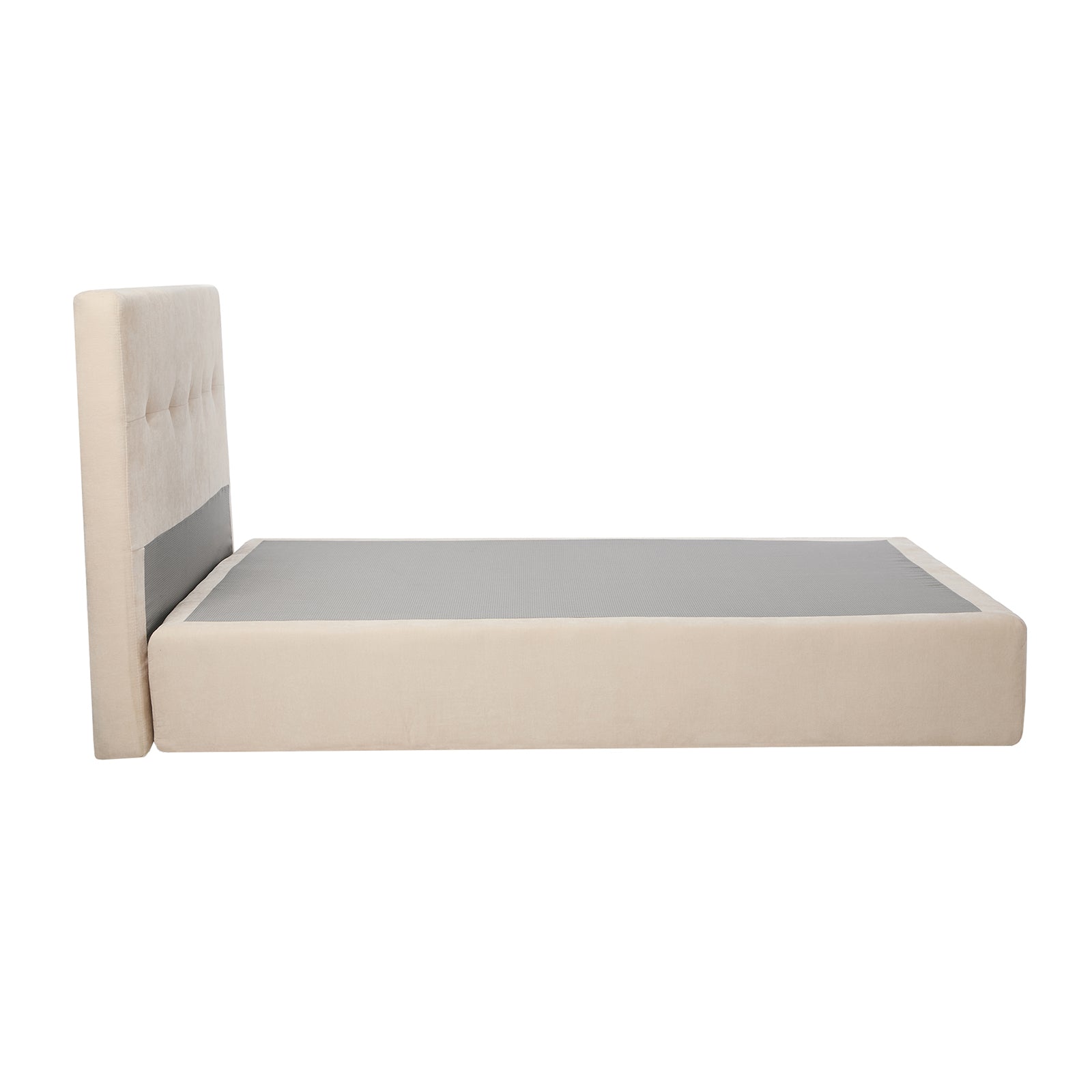 Oikiture Queen Compressed Bed Frame Tufted Headboard Low Platform Linen Beige