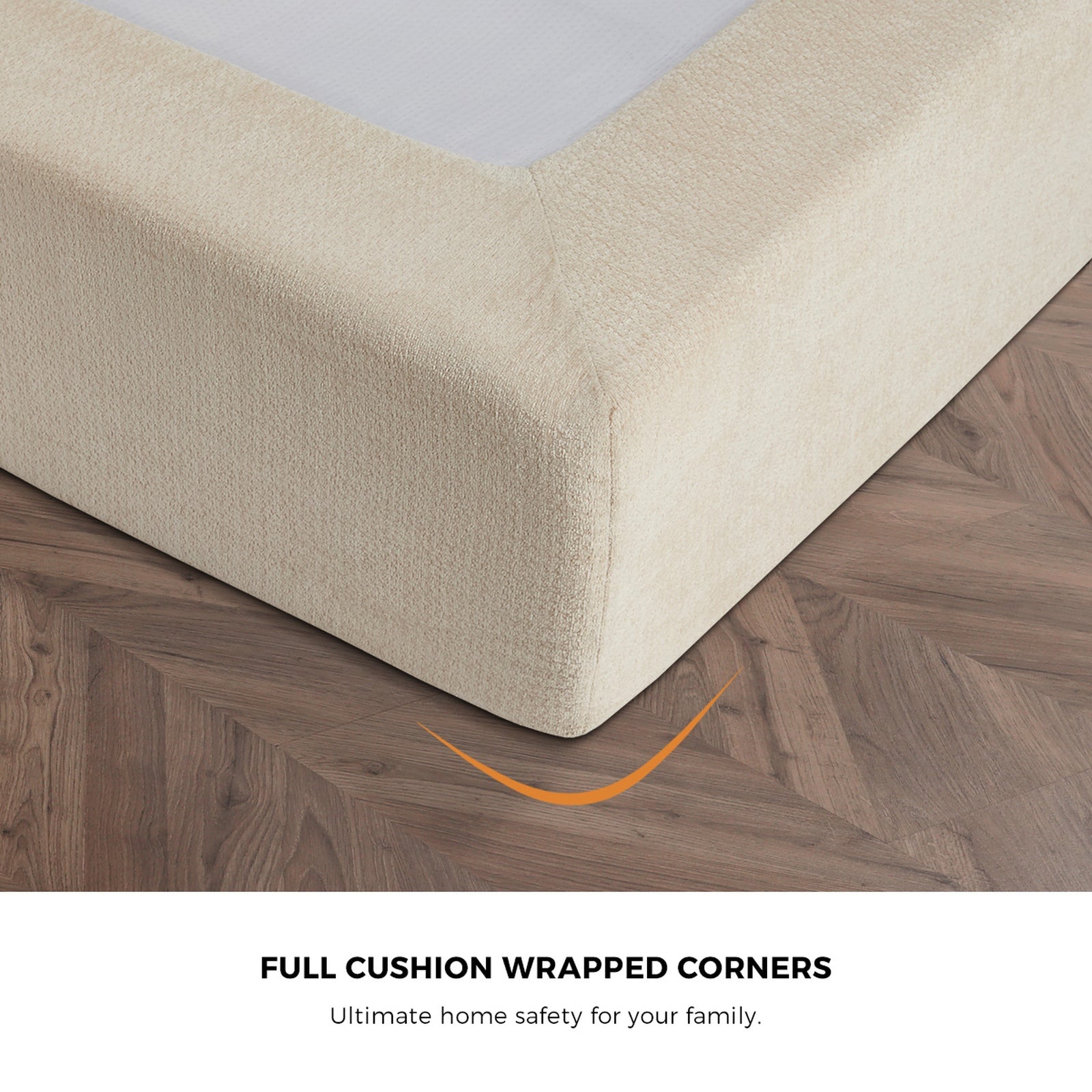 Oikiture Double Upholstered Fabric Bed Frame Internal Metal Base Chenille Beige