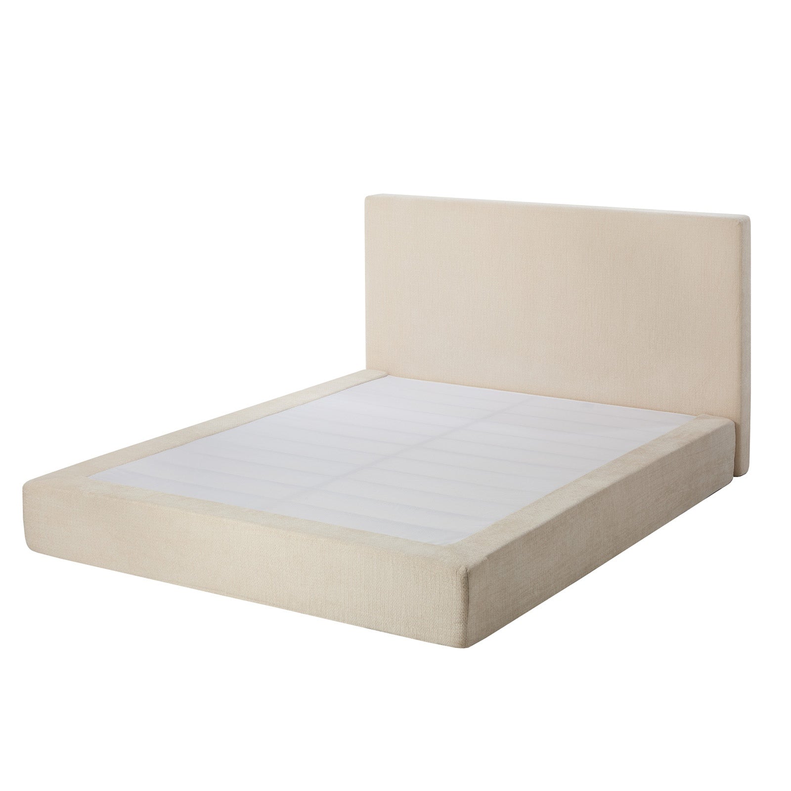 Oikiture Double Upholstered Fabric Bed Frame Internal Metal Base Chenille Beige