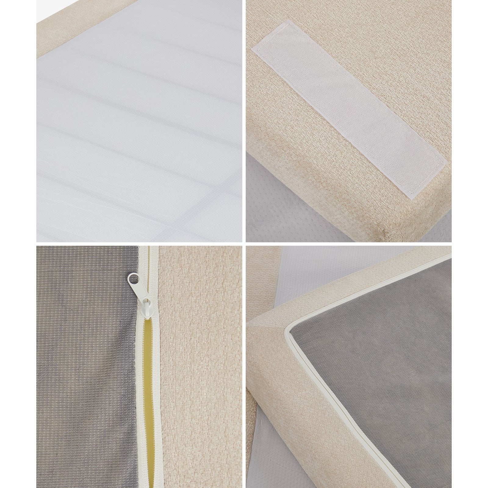 Oikiture Queen Upholstered Fabric Bed Frame Internal Metal Base Chenille Beige