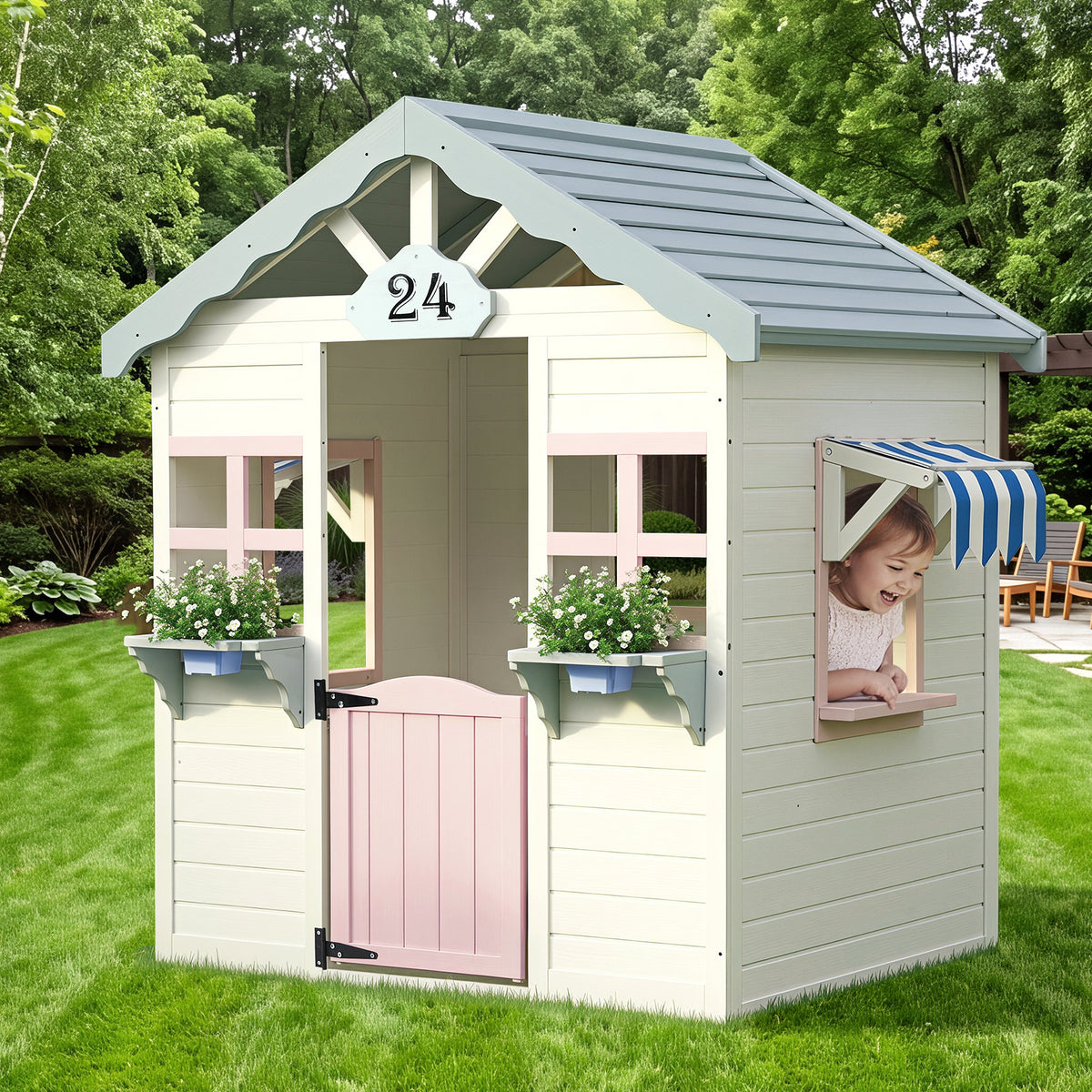 Mazam Kids Wooden Cubby House Outdoor Playhouse Cottage Awning Backyard Play