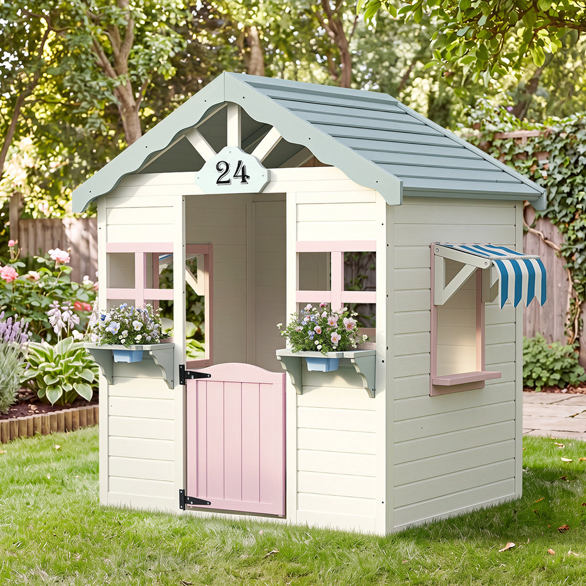 Mazam Kids Wooden Cubby House Outdoor Playhouse Cottage Awning Backyard Play