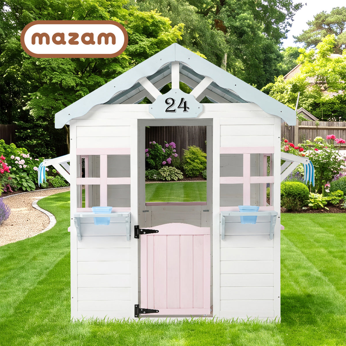 Mazam Kids Wooden Cubby House Outdoor Playhouse Cottage Awning Backyard Play