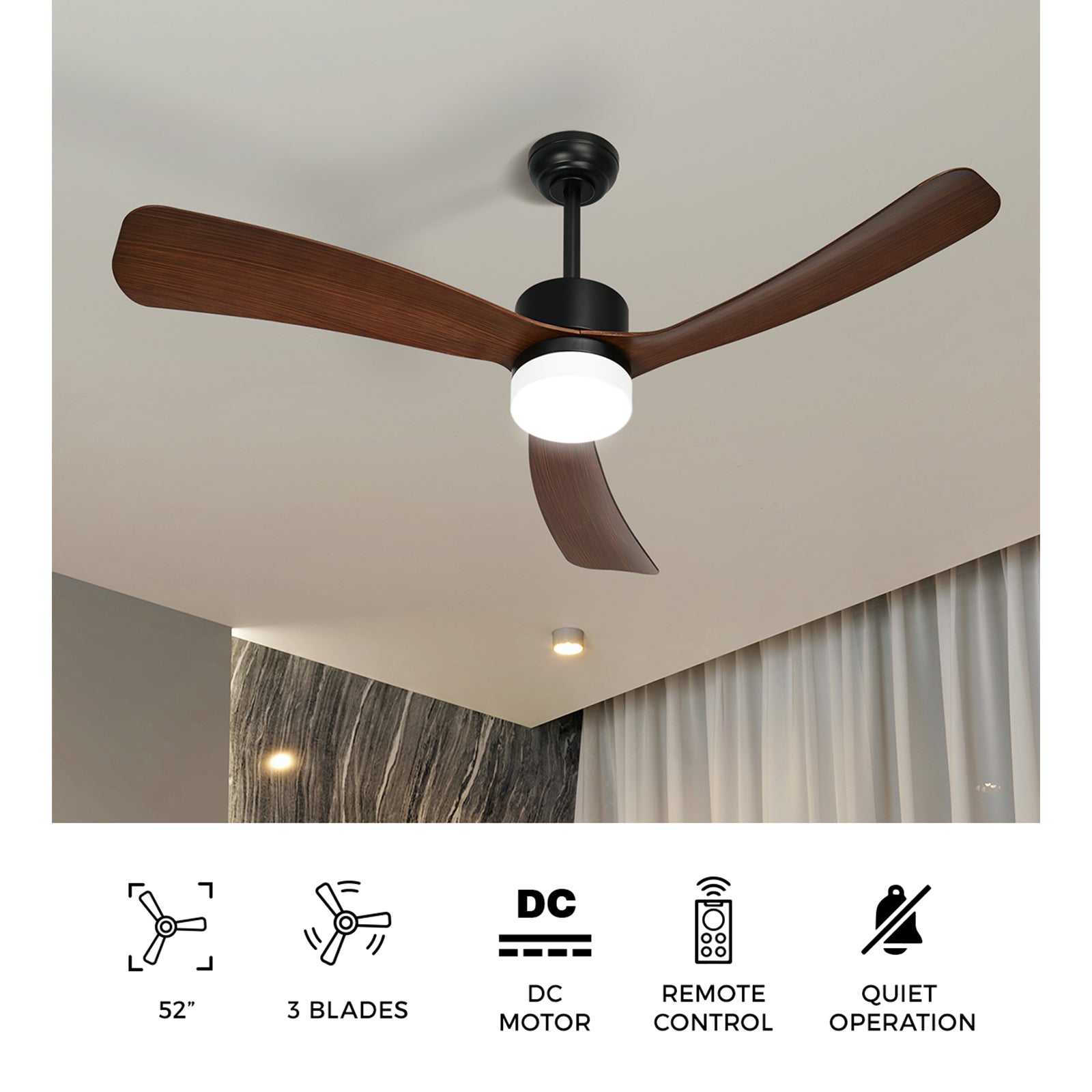 Vevare 52" Ceiling Fan With Light DC Motor 5 Speed Fans Remote Control Walnut - Sunyee