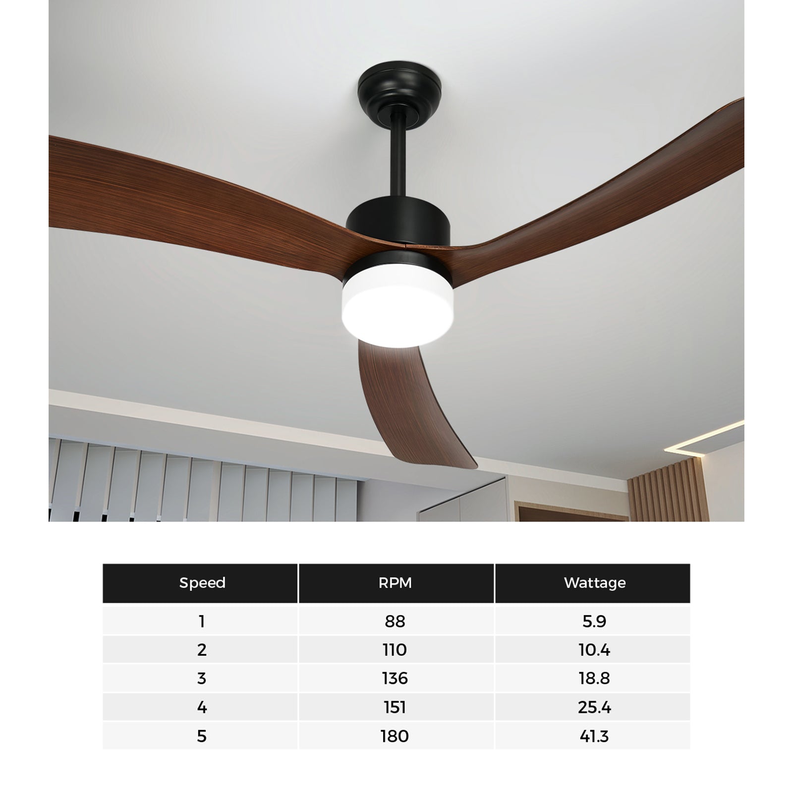 Vevare 52" Ceiling Fan With Light DC Motor 5 Speed Fans Remote Control Walnut - Sunyee