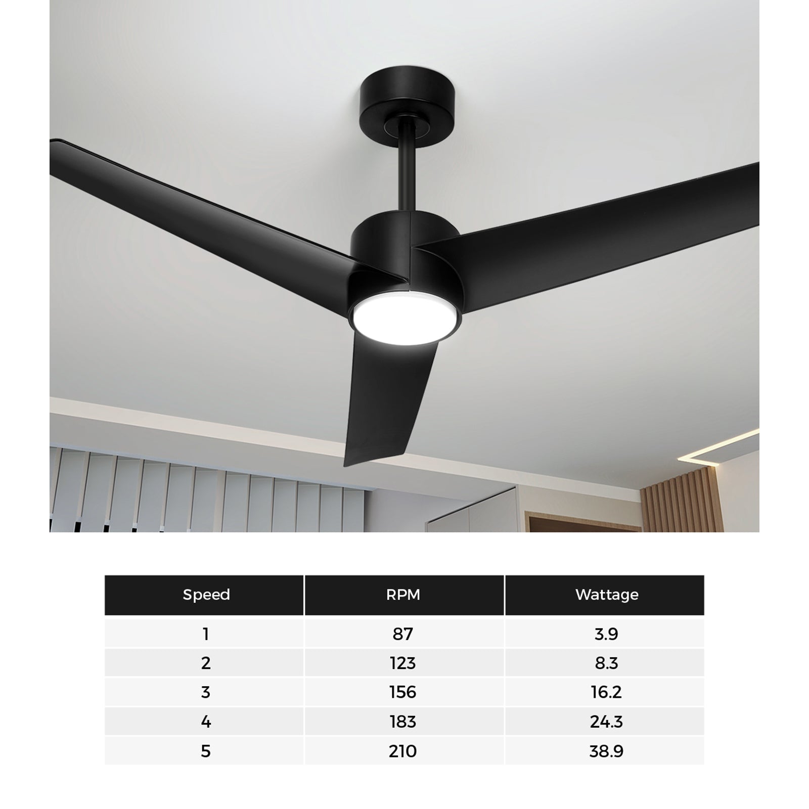 Vevare 52" Ceiling Fan With Light DC Motor 5 Speed Remote Control Timer Black - Sunyee