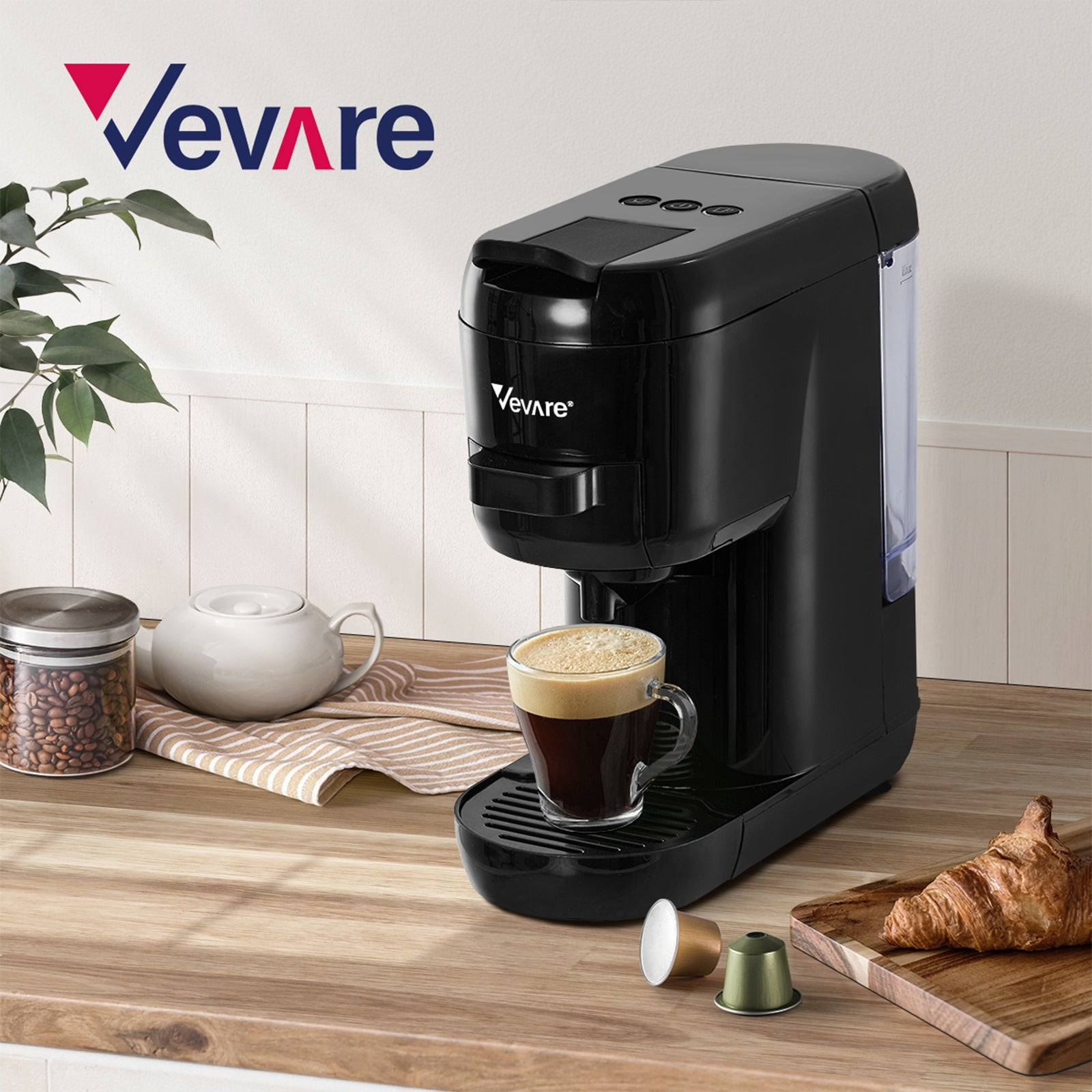 Vevare Capsule Coffee Machine 19 Bar 3in1 Nespresso Dolce-Gusto Maker Black - Sunyee