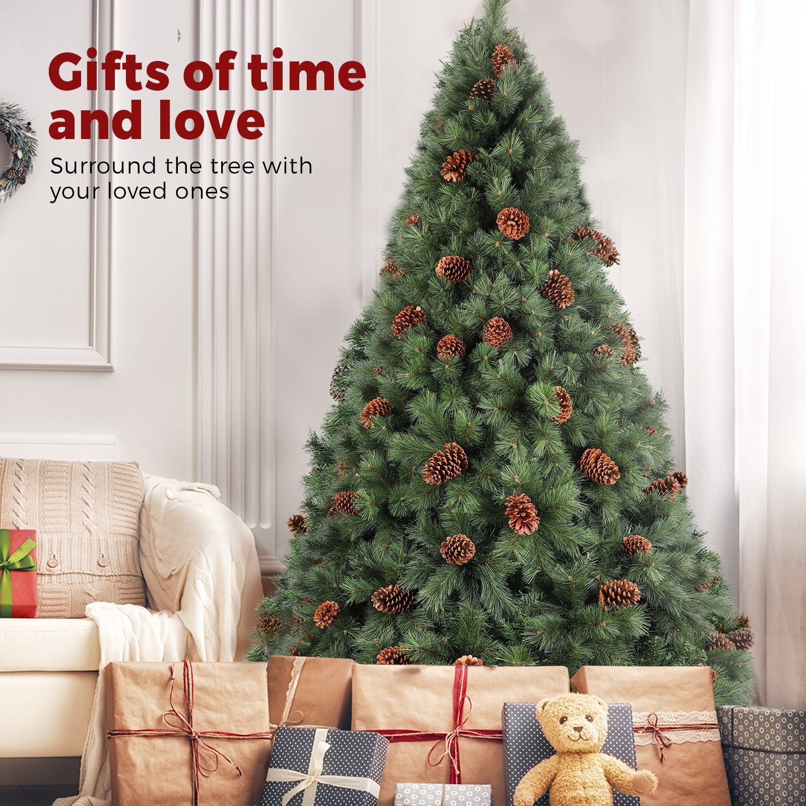 Christmas Tree Xmas Decorations Pine Cones 2.1M 7FT Home Decor Green 1500 tips - Sunyee