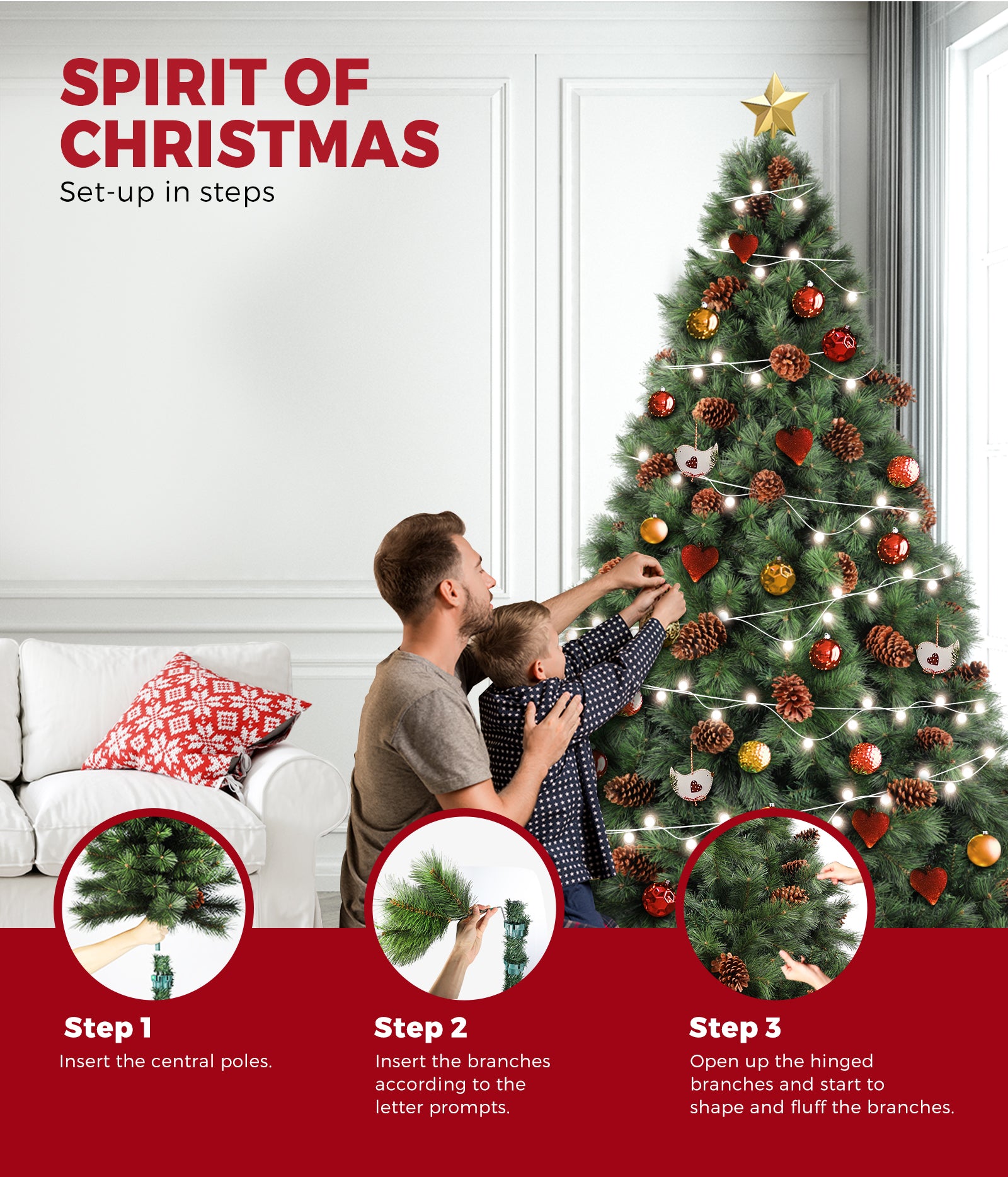 Christmas Tree Xmas Decorations Pine Cones 2.1M 7FT Home Decor Green 1500 tips - Sunyee