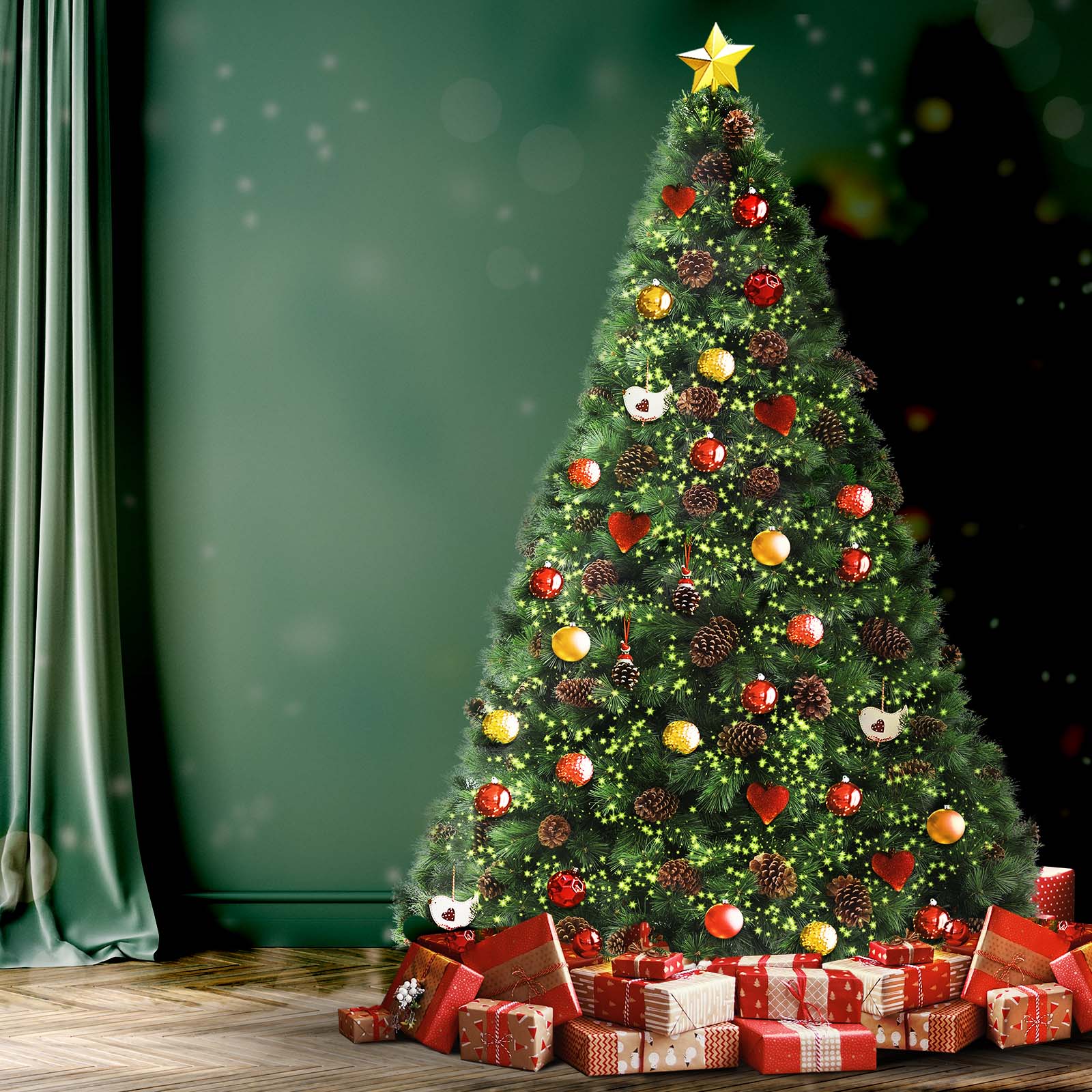 Christmas Tree Xmas Decorations Pine Cones 2.1M 7FT Home Decor Green 1500 tips - Sunyee