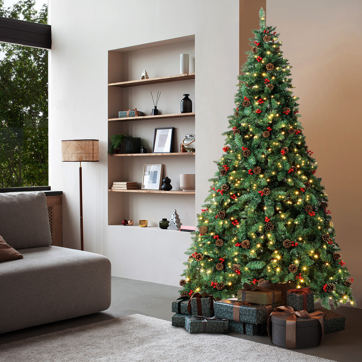 Tinseltown LED Christmas Tree 2.4M 8FT Xmas Trees Decorations Green with Ornaments