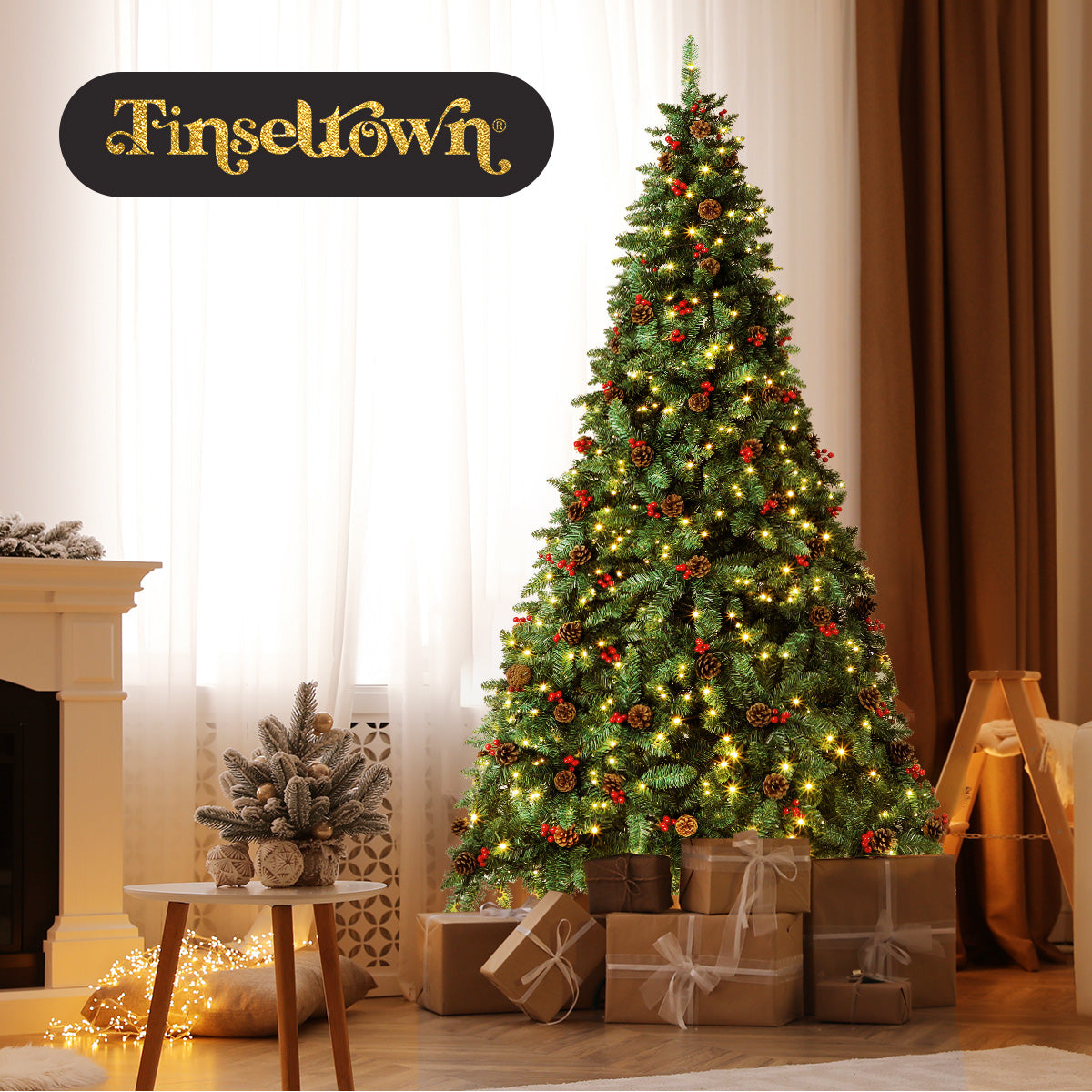 Tinseltown LED Christmas Tree 2.4M 8FT Xmas Trees Decorations Green with Ornaments