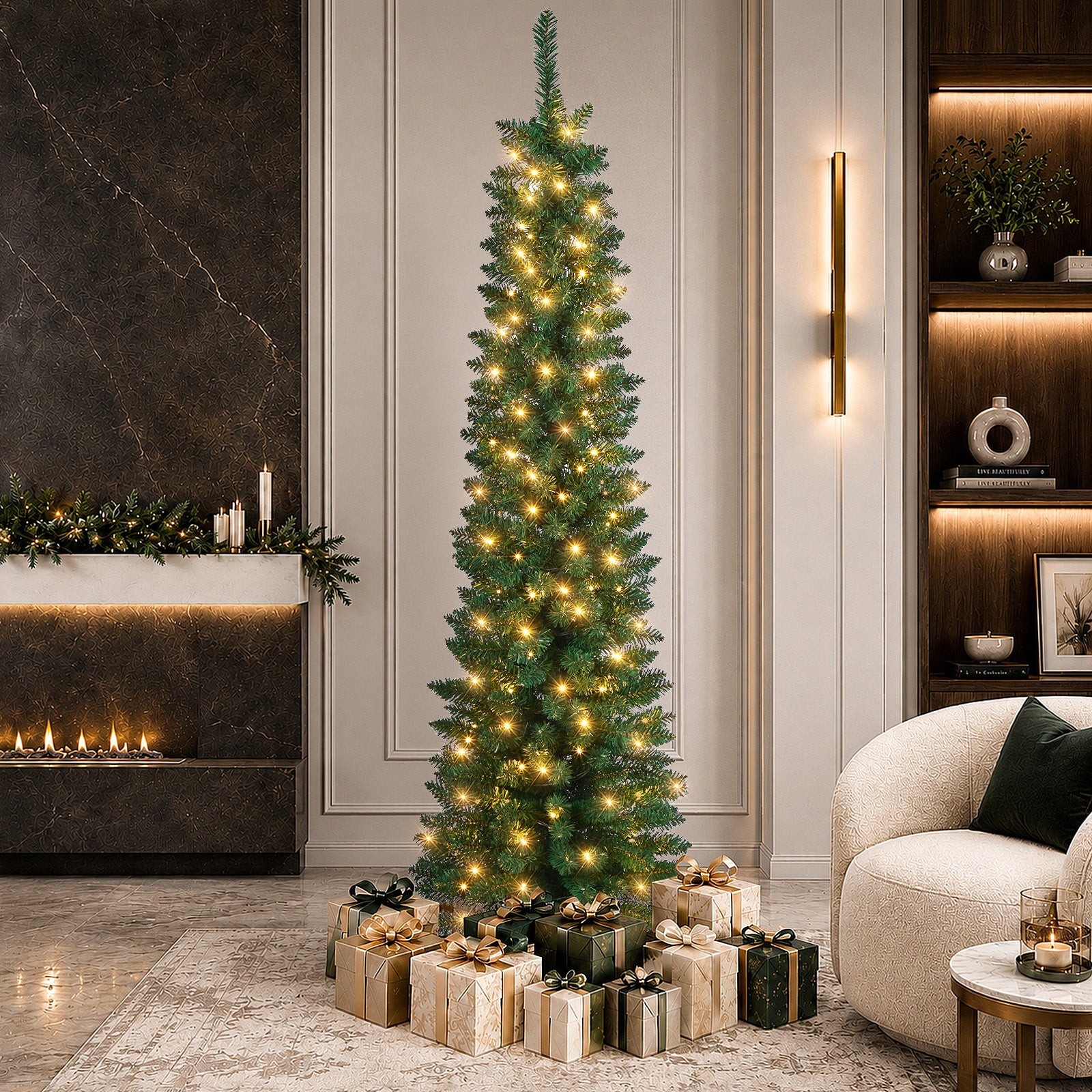 Tinseltown Slim LED Christmas Tree 6FT 1.8M Warm Lights 300 Tips
