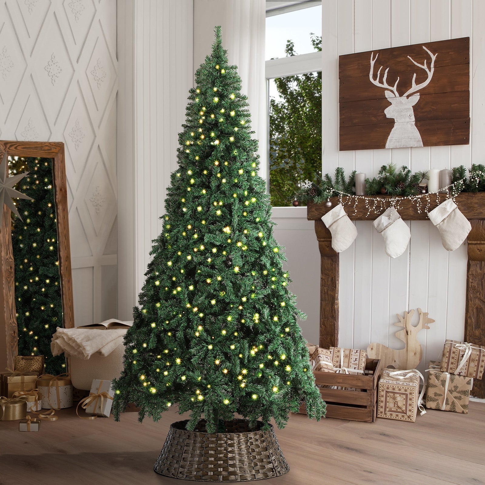 Tinseltown LED Christmas Tree 1.8M 6FT with Rattan Tree Skirt Warm Light Green - Sunyee
