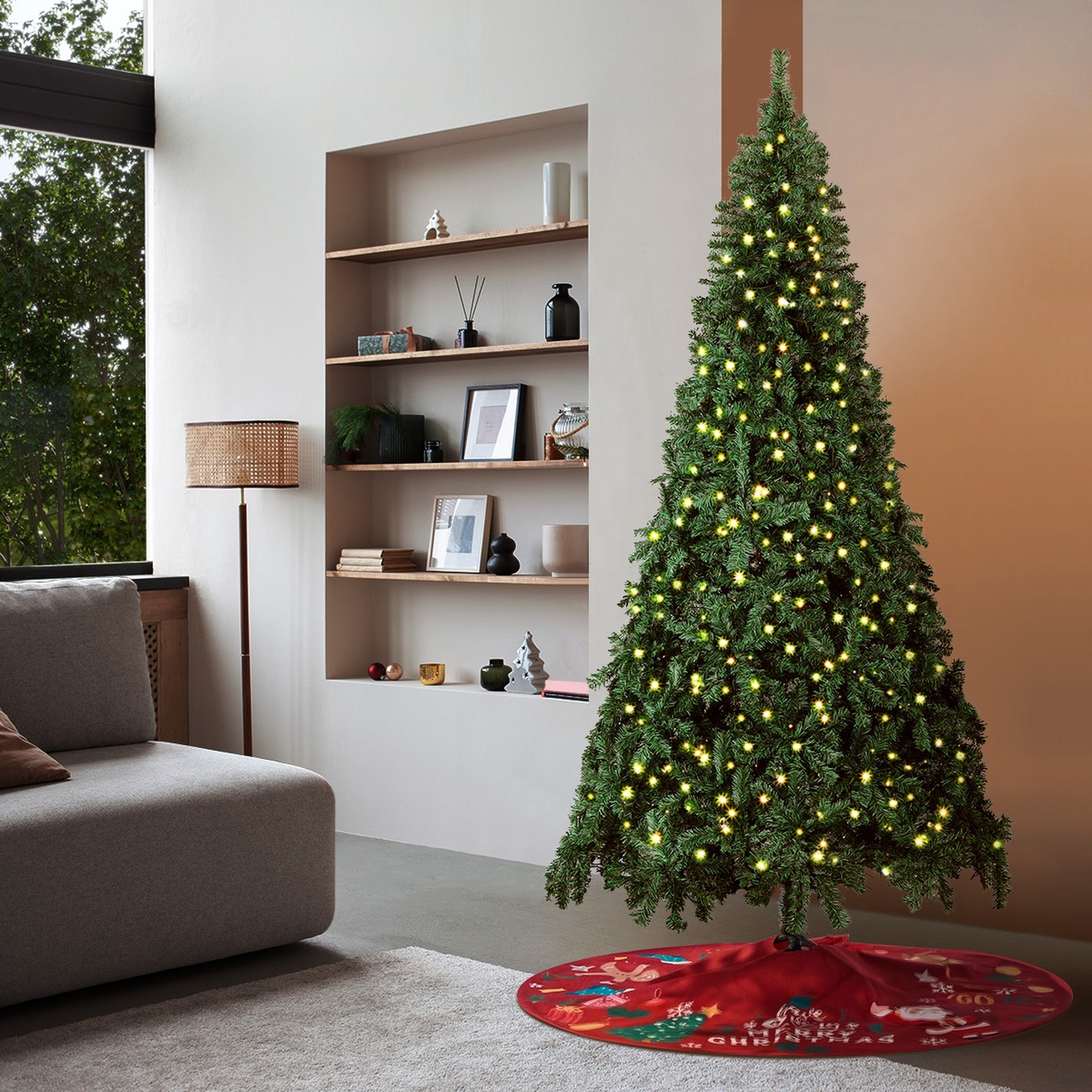 Tinseltown LED Christmas Tree 7FT 2.1M Xmas Trees Decor with Red Tree Skirt