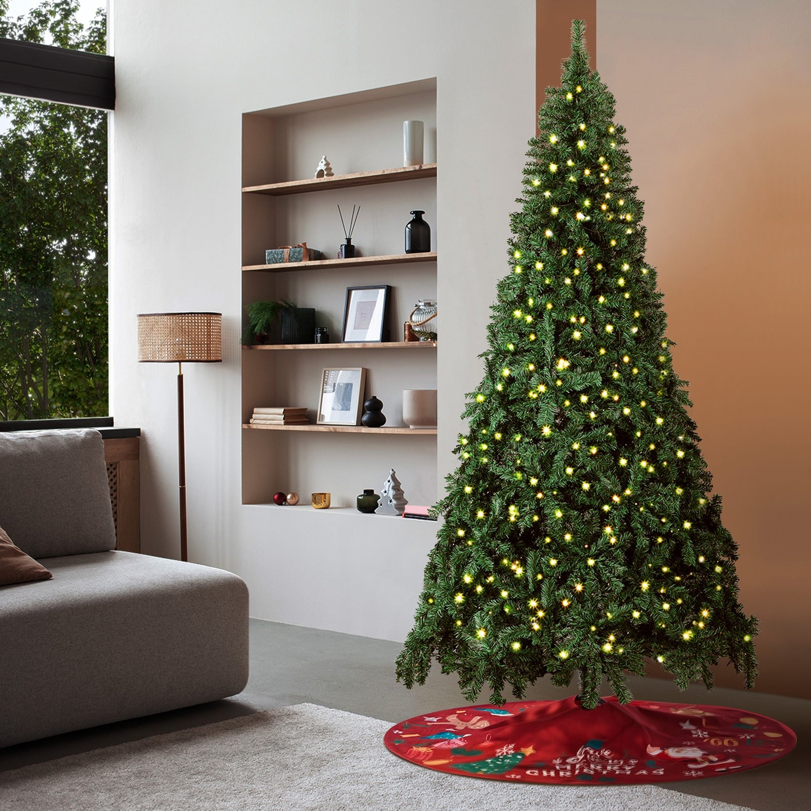 Tinseltown LED Christmas Tree 8FT 2.4M Xmas Trees Decor with Red Tree Skirt