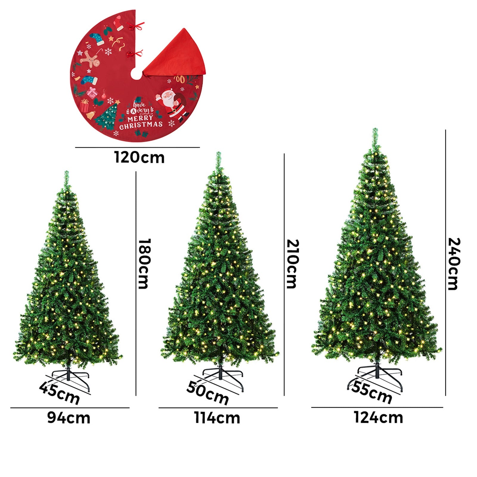Tinseltown LED Christmas Tree 1.8M/2.1M/2.4M Xmas Trees Decor Red Tree Skirt