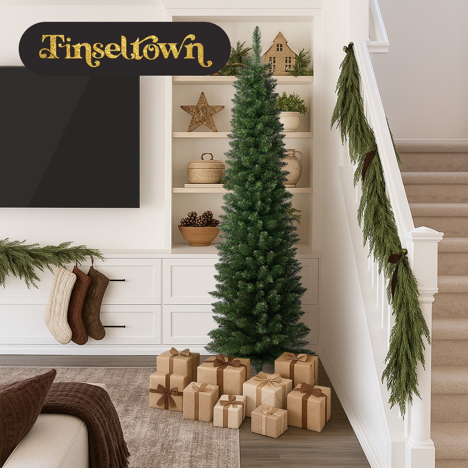 Tinseltown Slim Christmas Tree 1.8M 6FT Xmas Trees Decoration Green - Sunyee