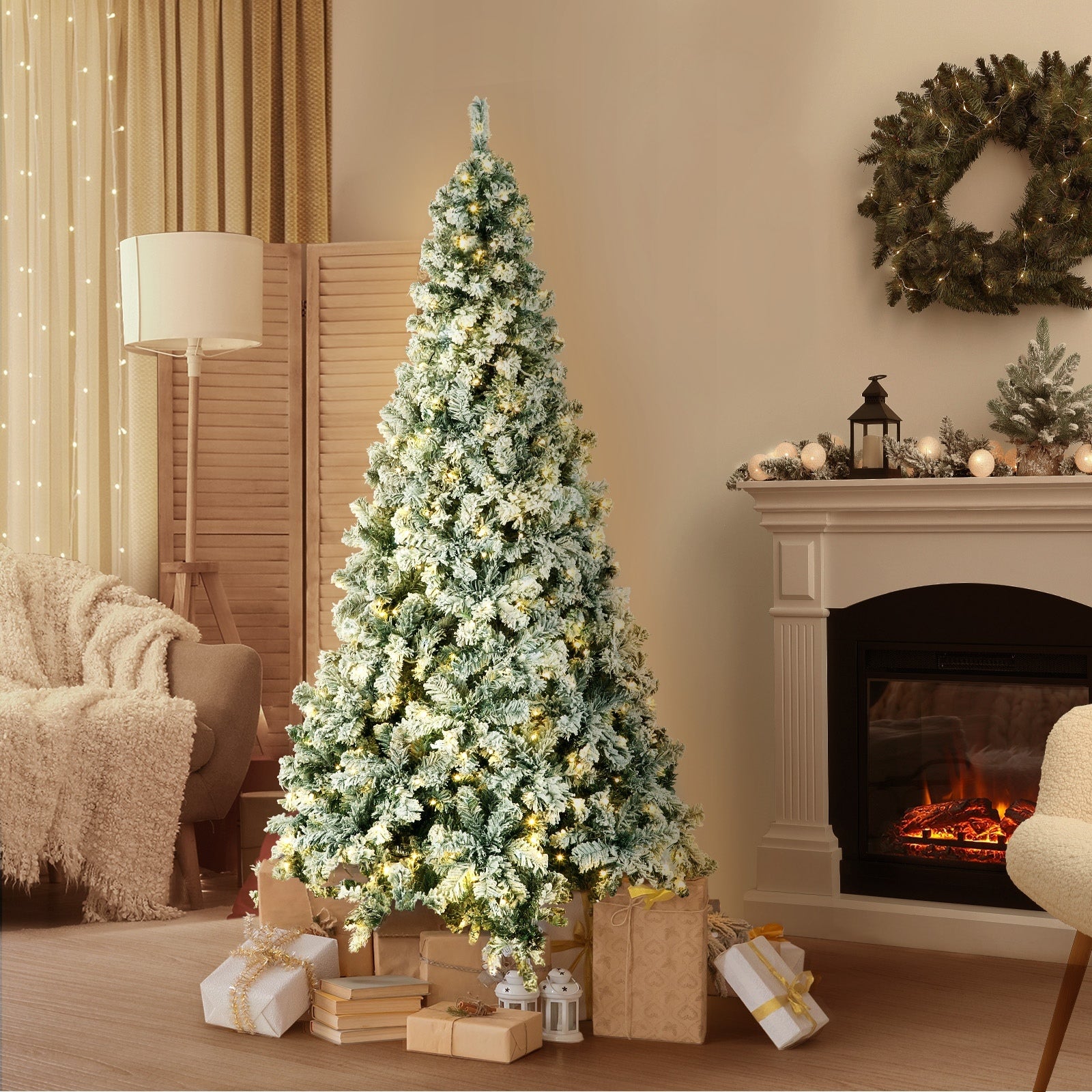 Tinseltown LED Christmas Tree 1.8M 6FT Xmas Trees White Snow Flocked Decorations - Sunyee