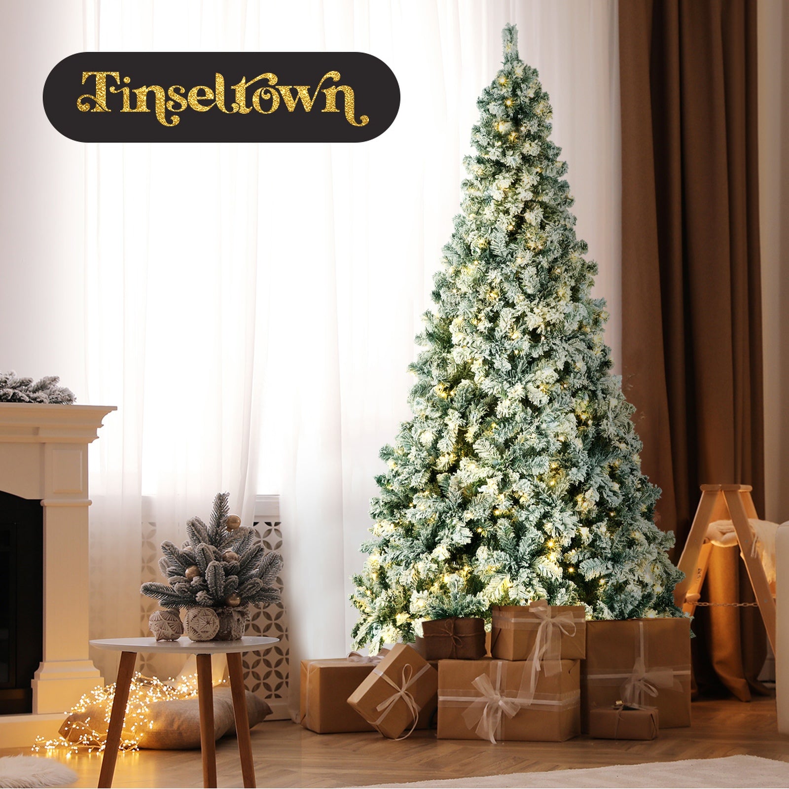 Tinseltown LED Christmas Tree 2.4M 8FT Xmas Trees White Snow Flocked Decorations - Sunyee