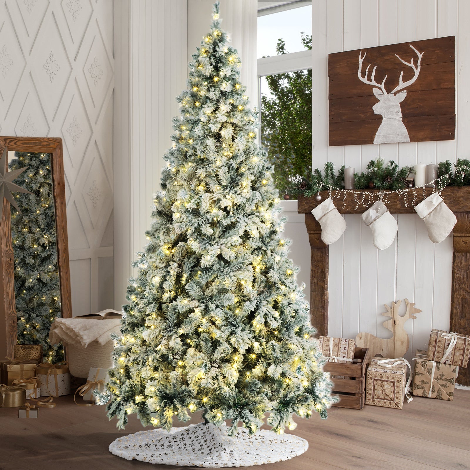 Tinseltown LED Christmas Tree 2.4M 8FT with Tree Skirt Light Snow-sprayed Green - Sunyee