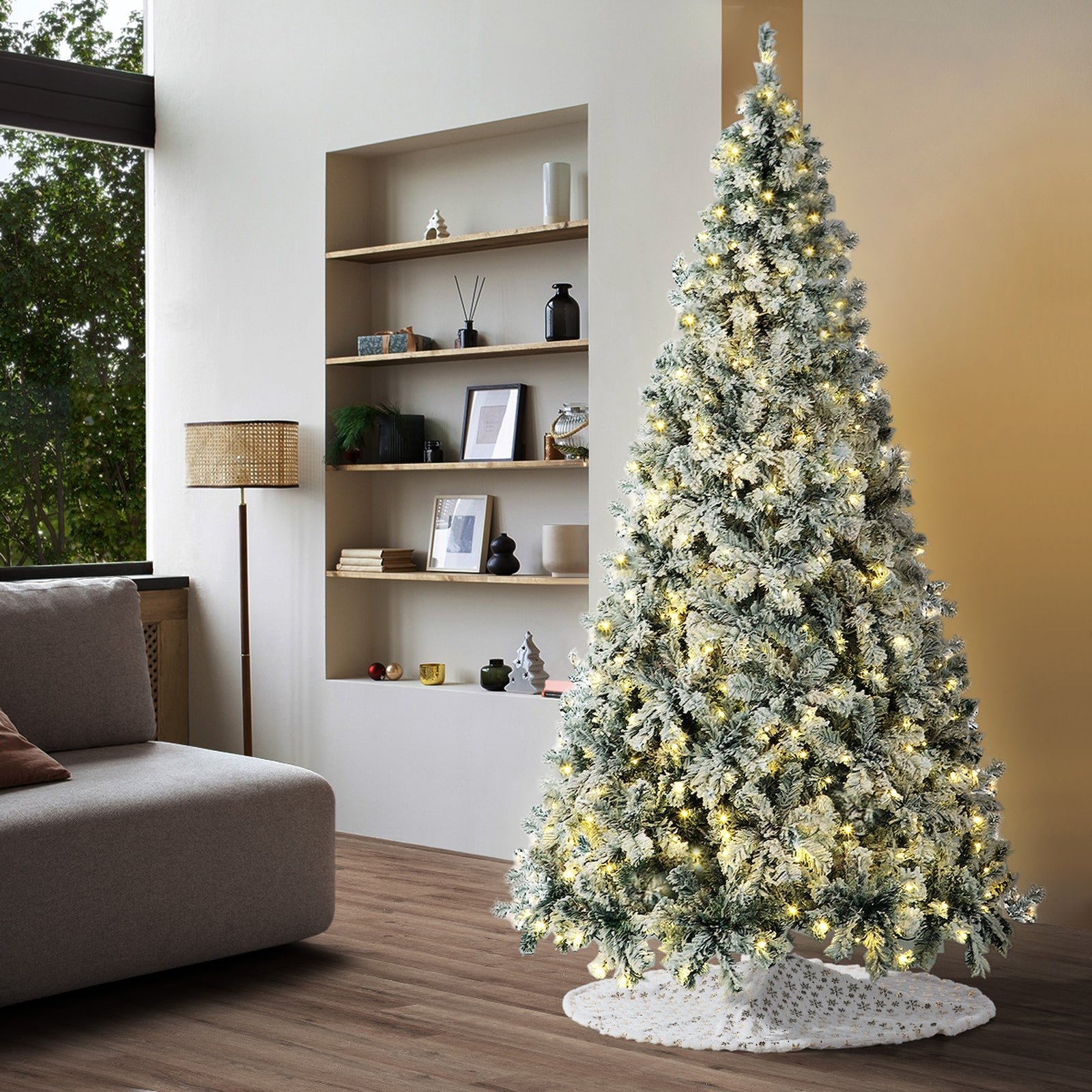 Tinseltown LED Christmas Tree 2.4M 8FT with Tree Skirt Light Snow-sprayed Green - Sunyee