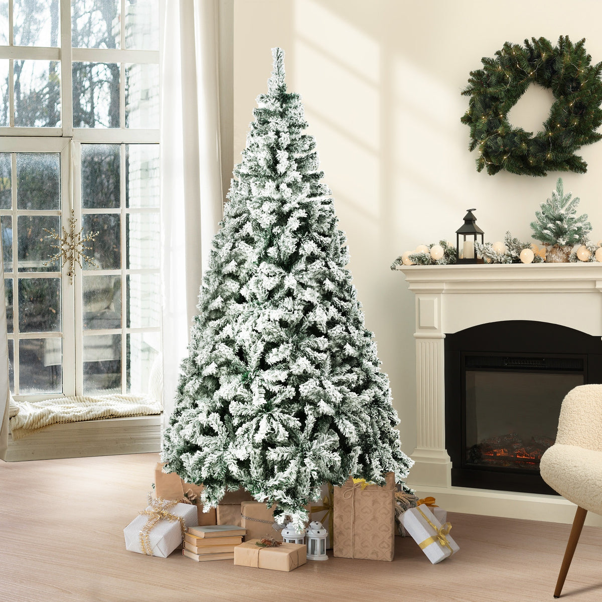Tinseltown Christmas Tree 1.8M 6FT Xmas Trees Decorations White Snow Flocked 600 Tips