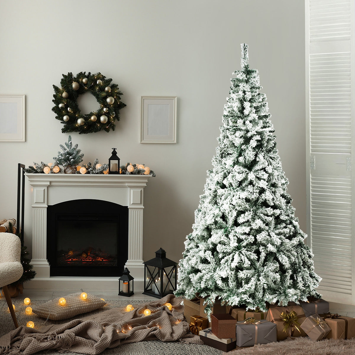 Tinseltown Christmas Tree 1.8M 6FT Xmas Trees Decorations White Snow Flocked 600 Tips