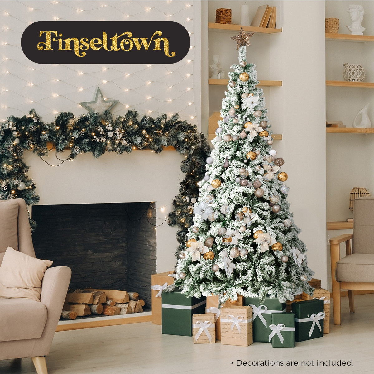 Tinseltown Christmas Tree 1.8M 6FT Xmas Trees Decorations White Snow Flocked 600 Tips