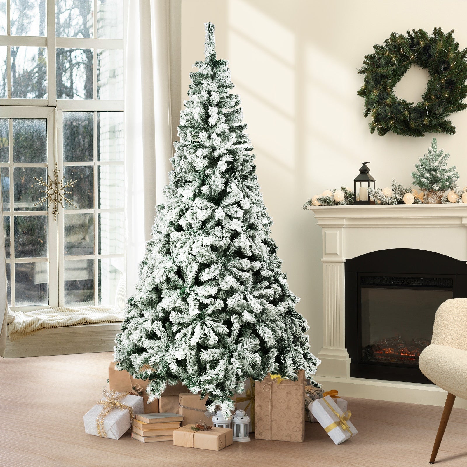 Tinseltown Christmas Tree 1.8M/2.1M/2.4M Xmas Trees Decoration White Snow Flocked - Sunyee