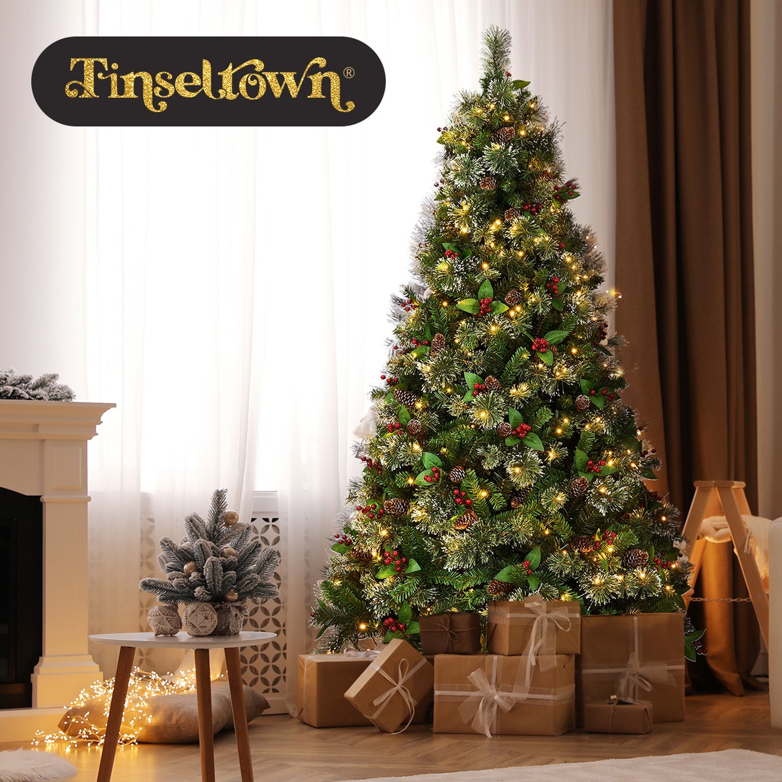 Tinseltown LED Christmas Tree 2.1M 7FT with Lights Ornaments Xmas Decor Green