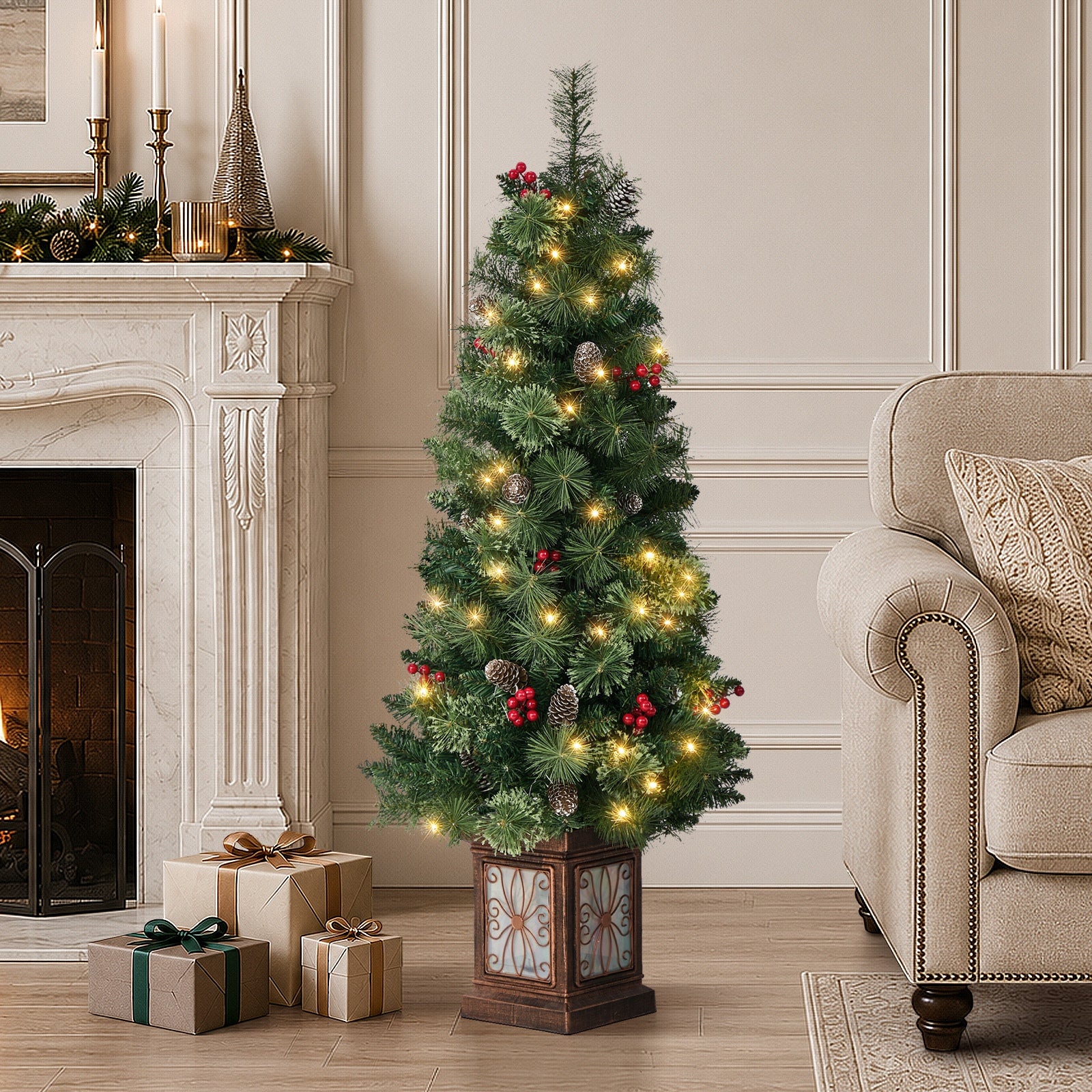 Tinseltown LED Christmas Tree Home 8 Flash Modes Battery Powered 120cm Green