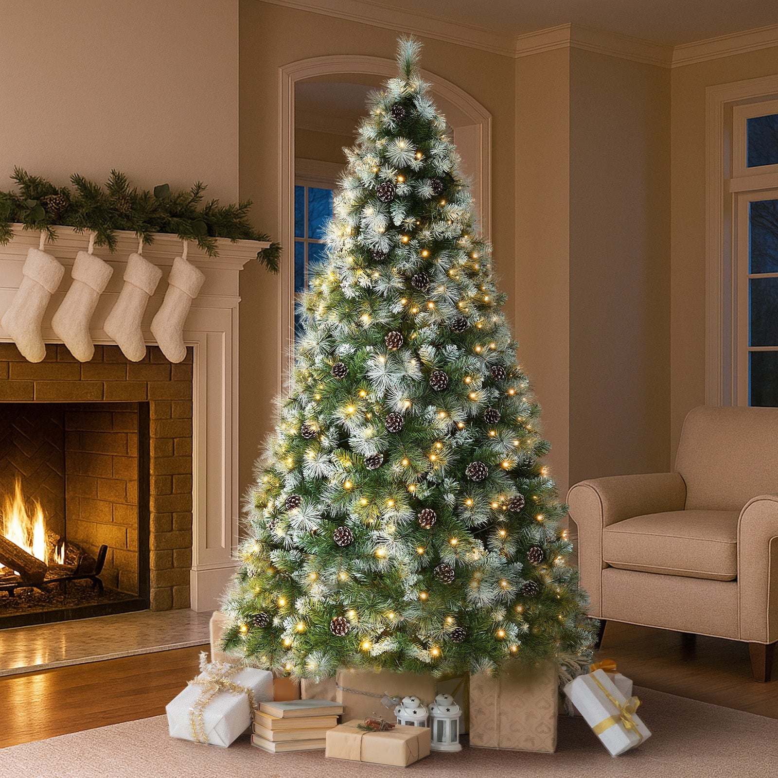 Tinseltown LED Christmas Tree 2.1M 7FT Pre-lit Light 8 Flash Modes Pine Cones