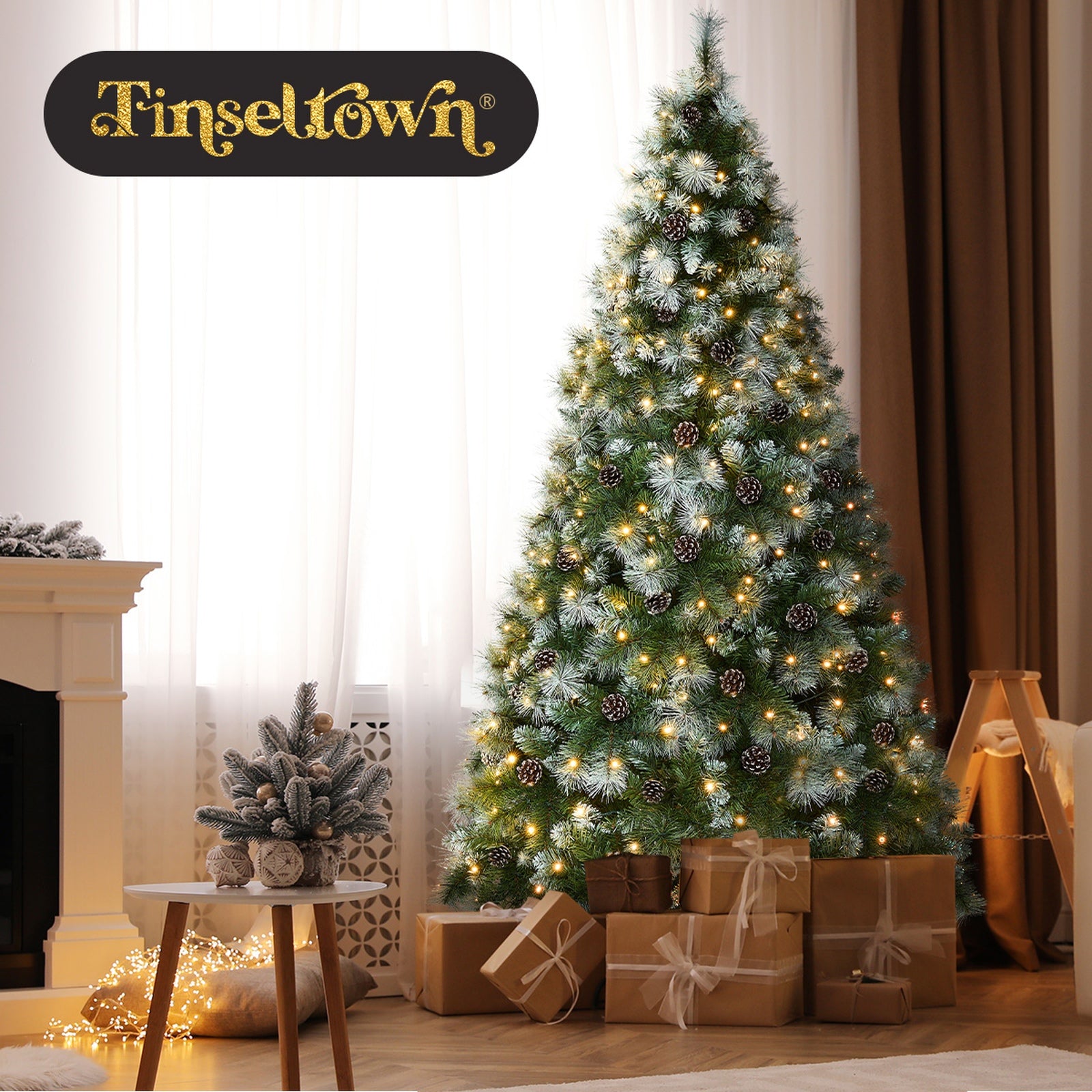 Tinseltown LED Christmas Tree 2.1M 7FT Pre-lit Light 8 Flash Modes Pine Cones