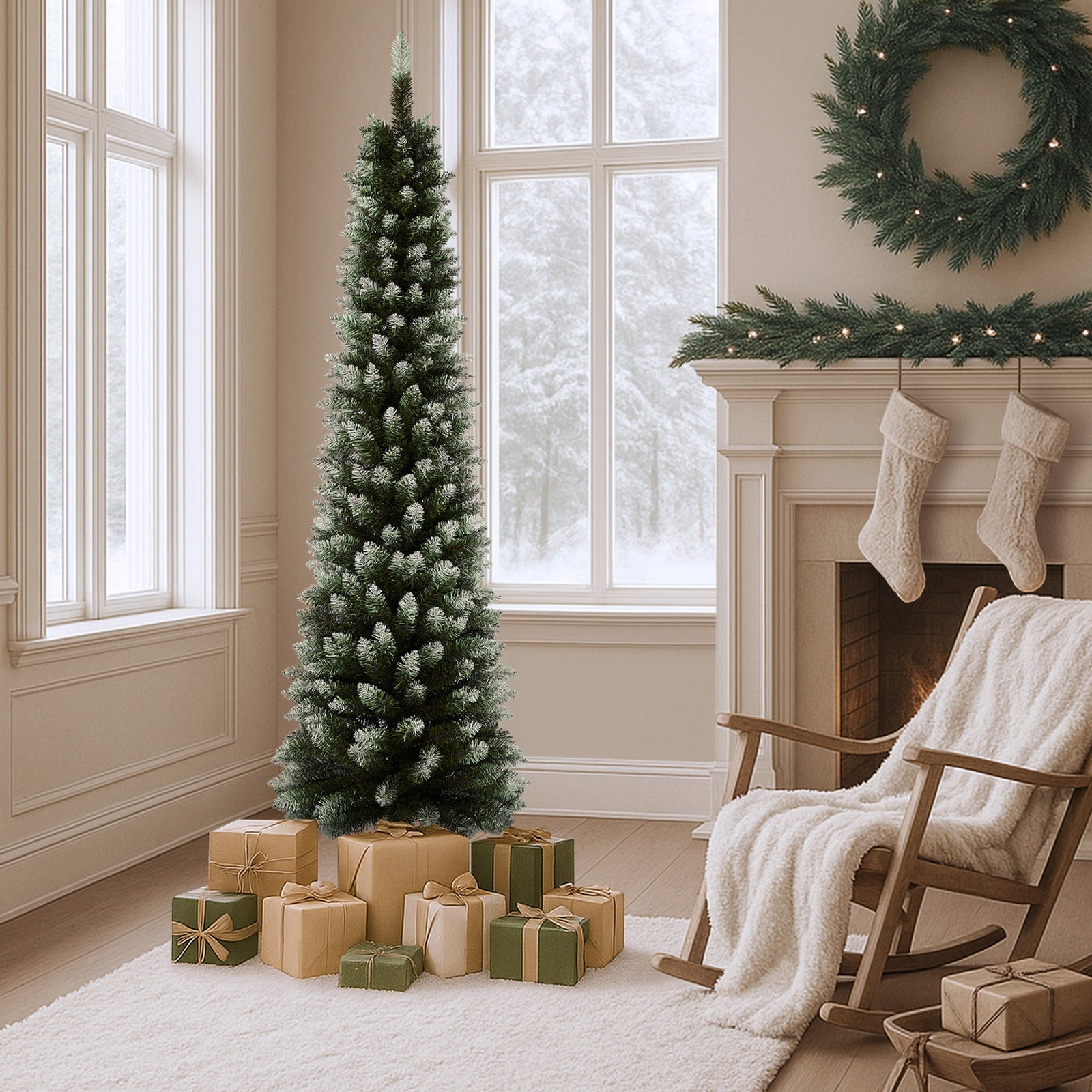 Tinseltown Slim Christmas Tree 1.8M 6FT Xmas Trees Decoration Green and White - Sunyee