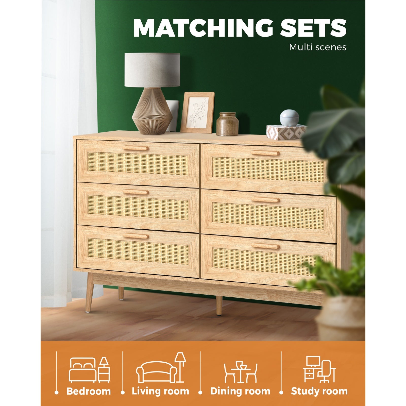 Oikiture Rattan Chest of Drawers Tallboy Cabinet Clothes Storage Bedroom - Sunyee