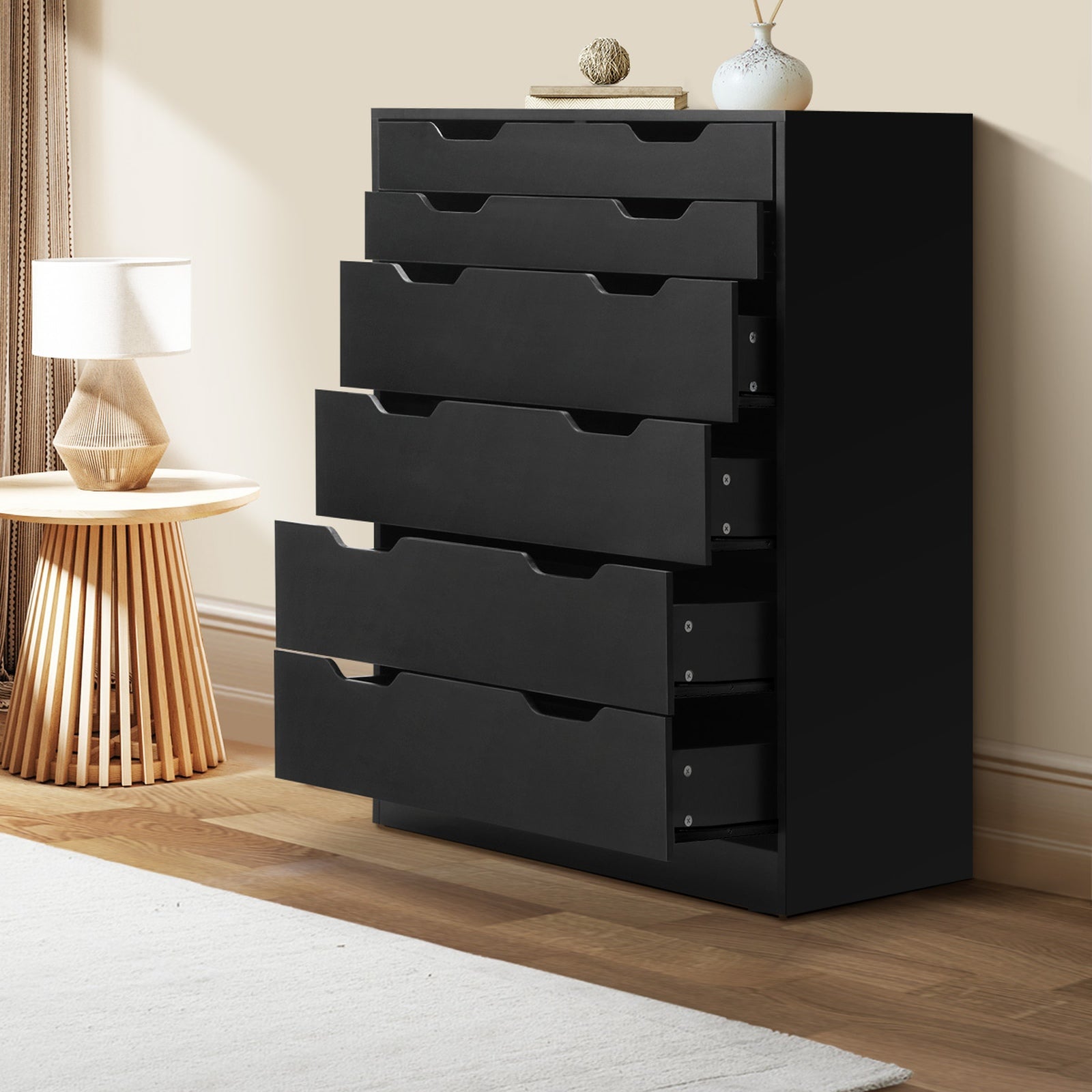 Oikiture 6 Chest of Drawers Tallboy Storage Cabinet Dresser Bedroom Black - Sunyee