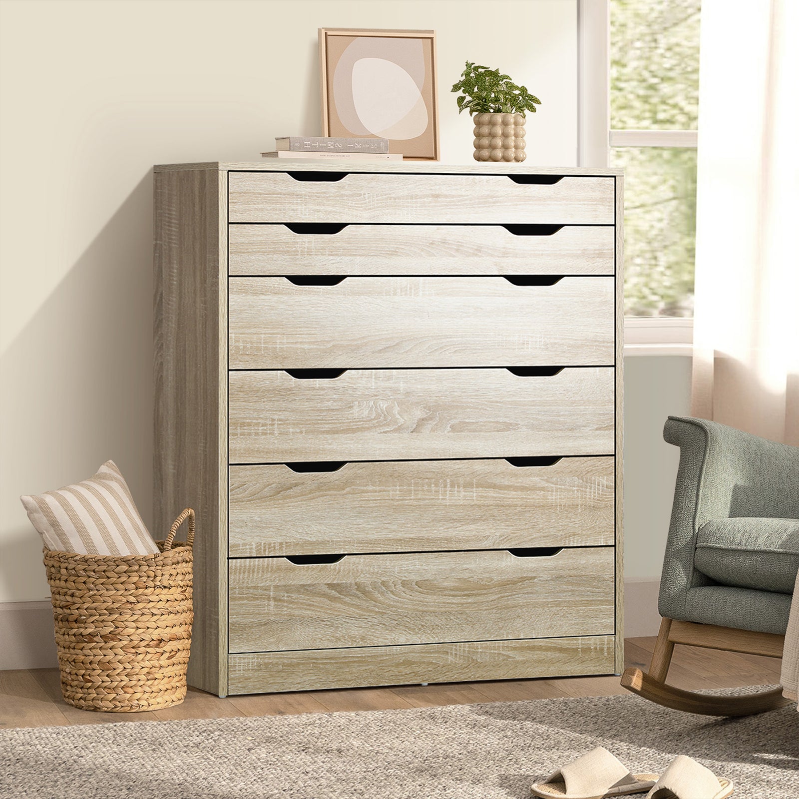 Oikiture 6 Chest of Drawers Tallboy Cabinet Bedroom Clothes Wooden Furniture - Sunyee