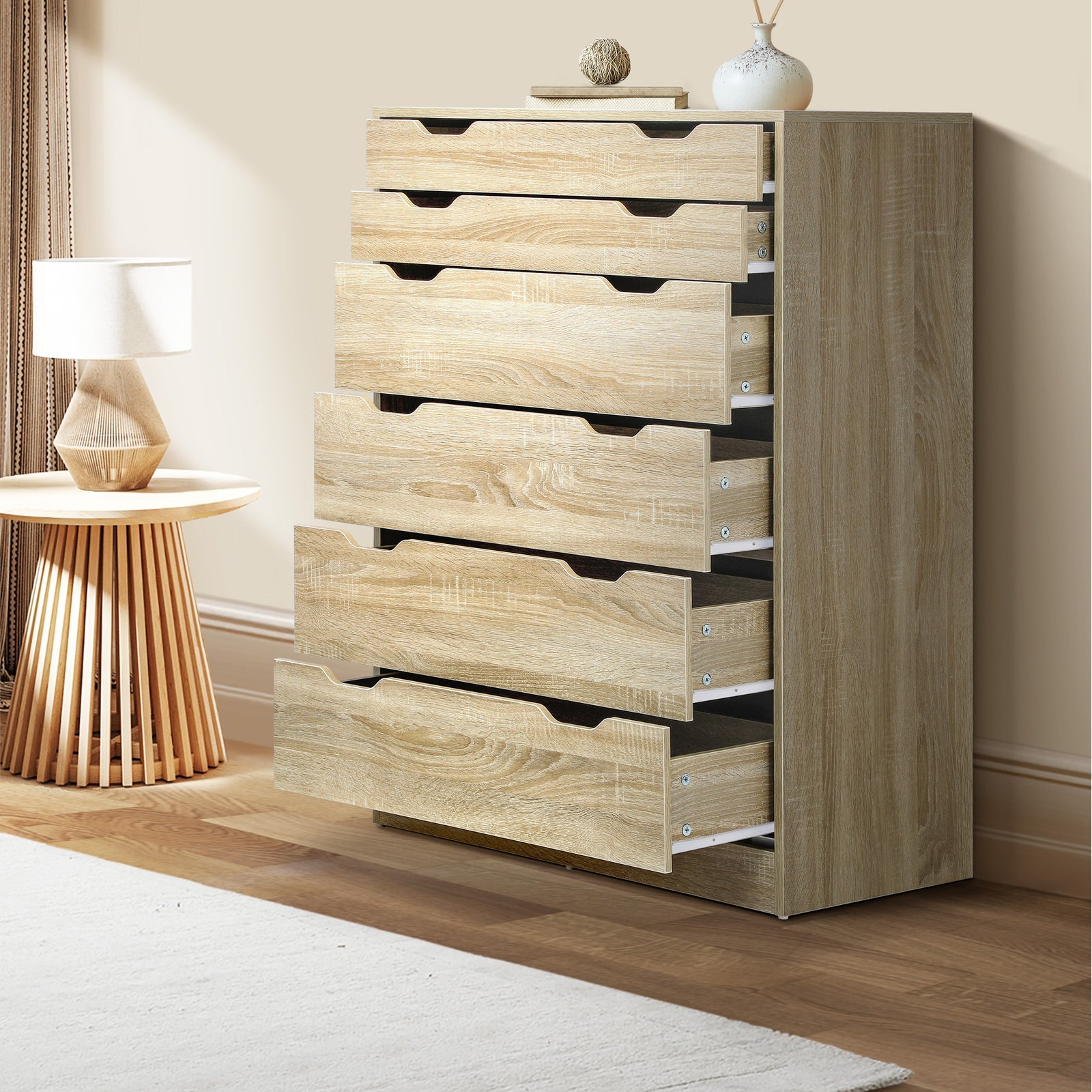 Oikiture 6 Chest of Drawers Tallboy Cabinet Bedroom Clothes Wooden Furniture - Sunyee