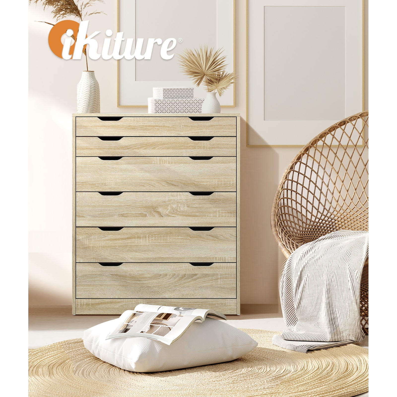 Oikiture 6 Chest of Drawers Tallboy Cabinet Bedroom Clothes Wooden Furniture - Sunyee