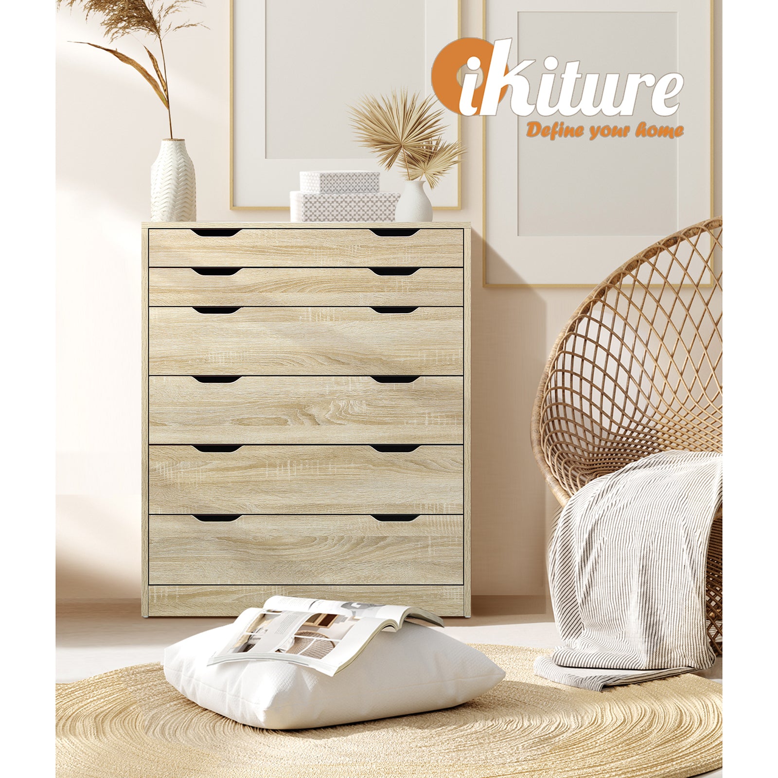 Oikiture 6 Chest of Drawers Tallboy Cabinet Bedroom Clothes Wooden Furniture - Sunyee