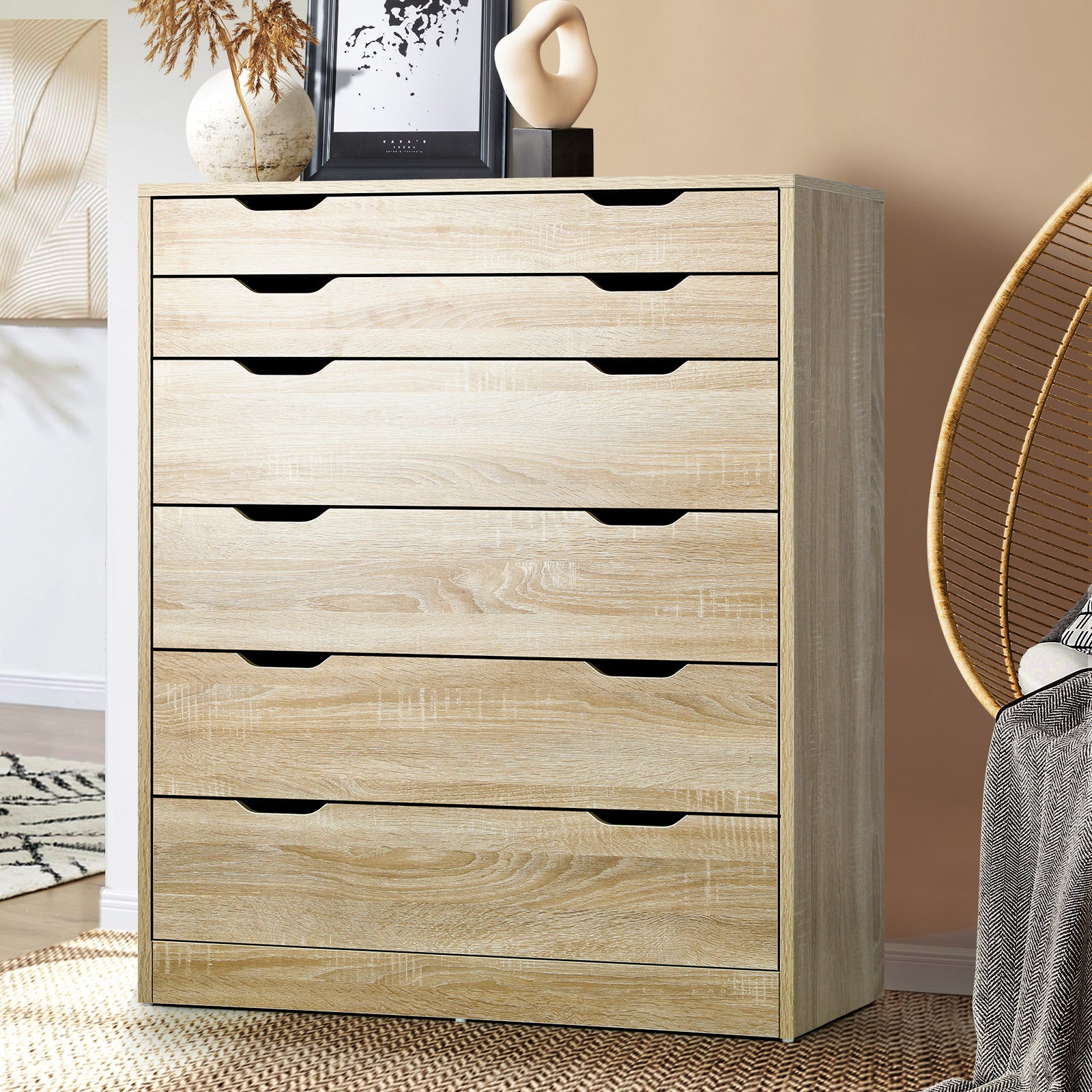 Oikiture 6 Chest of Drawers Tallboy Cabinet Bedroom Clothes Wooden Furniture - Sunyee