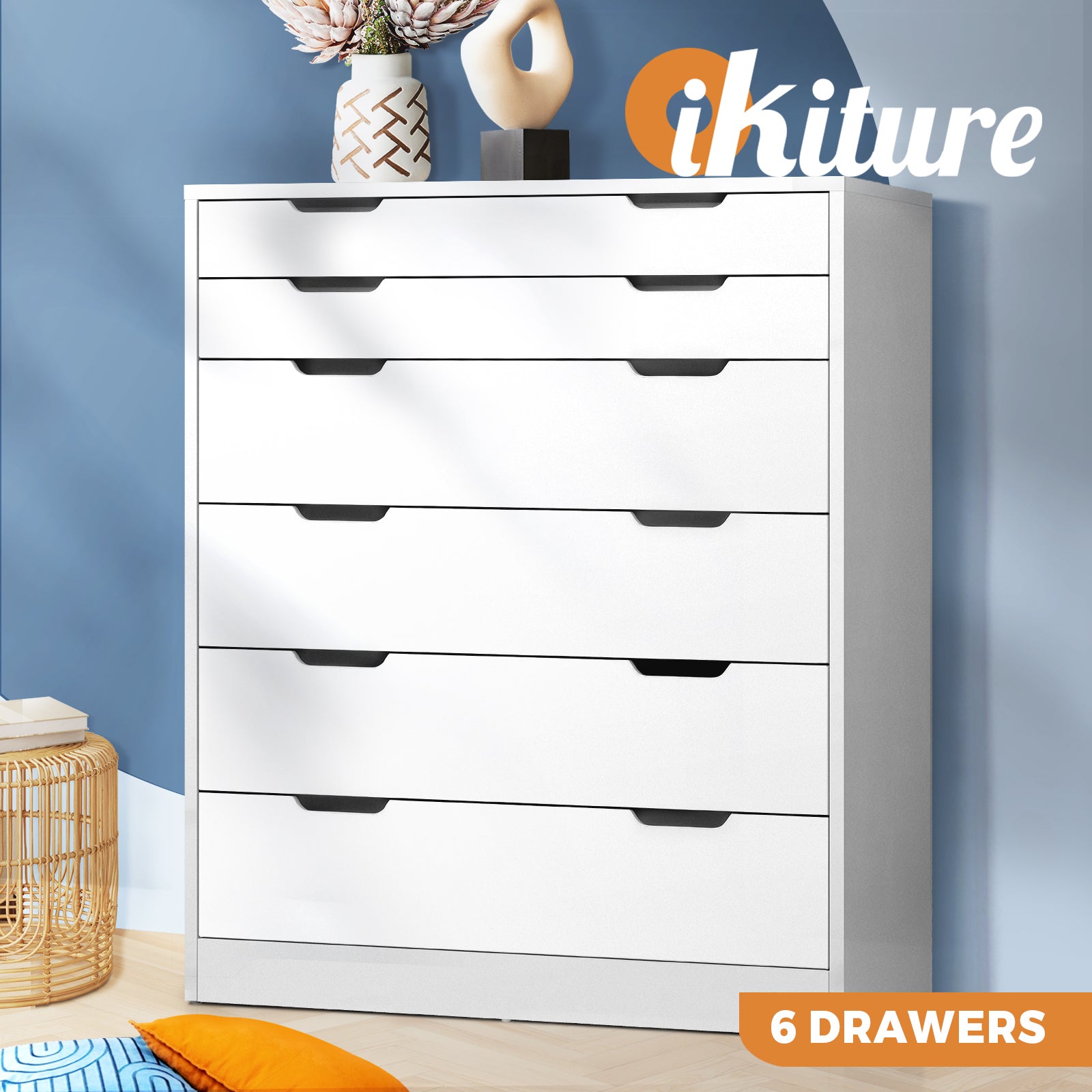 Oikiture 6 Chest of Drawers Dresser Table Tallboy Cabinet Bedroom White Oak - Sunyee