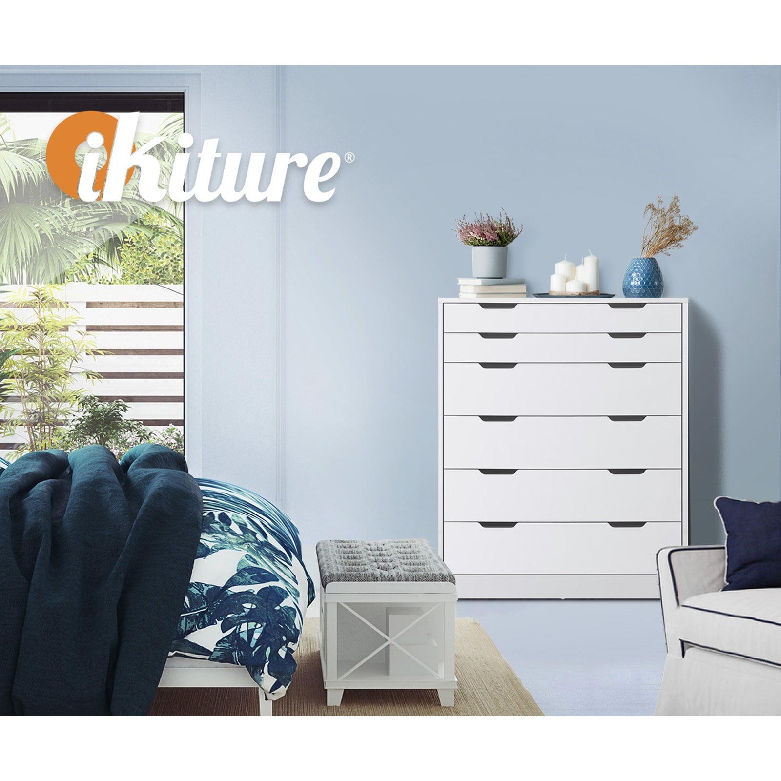 Oikiture 6 Chest of Drawers Tallboy Cabinet Bedroom Clothes White Furniture - Sunyee