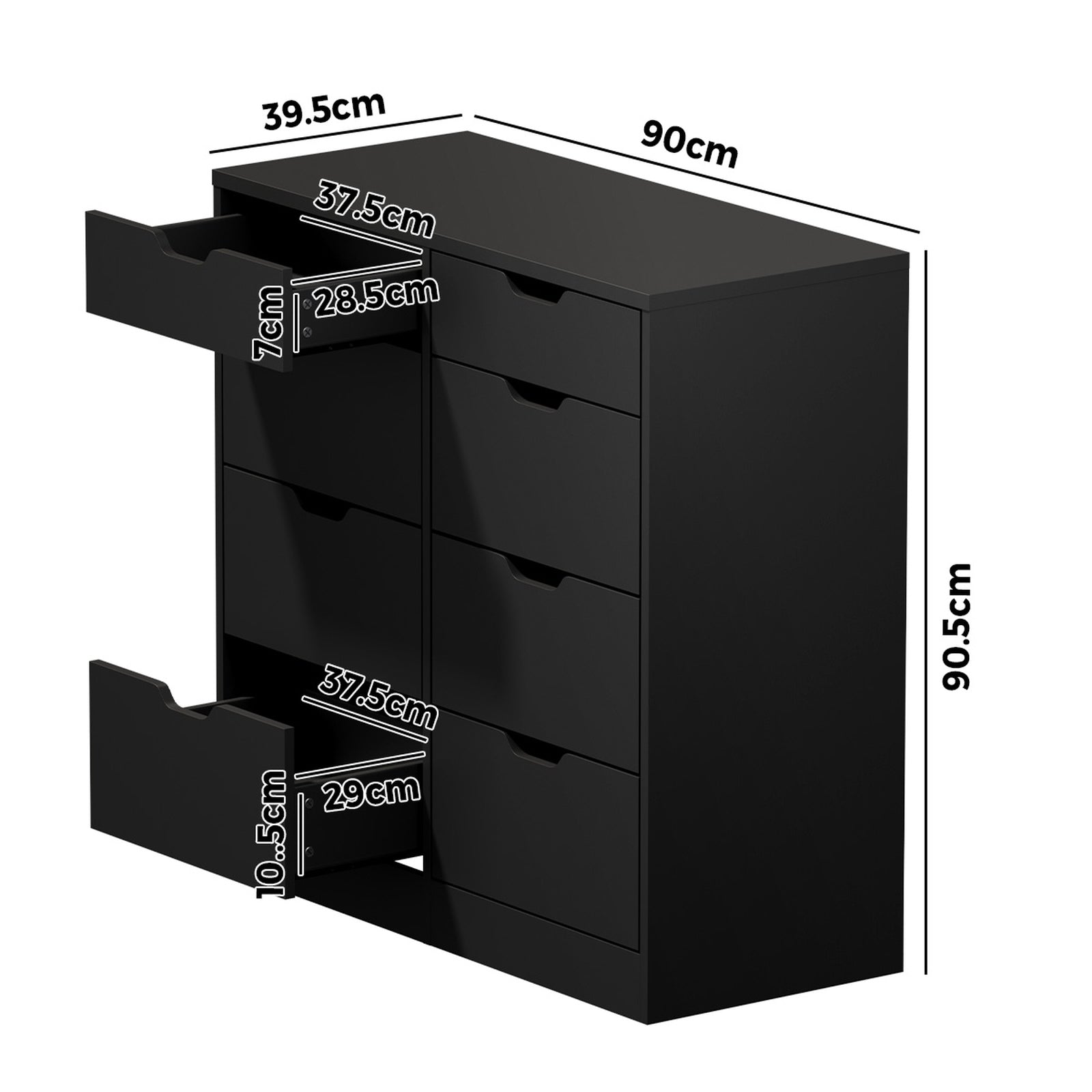 Oikiture 8 Chest of Drawers Tallboy Cabinet Dresser Bedroom Storage Black