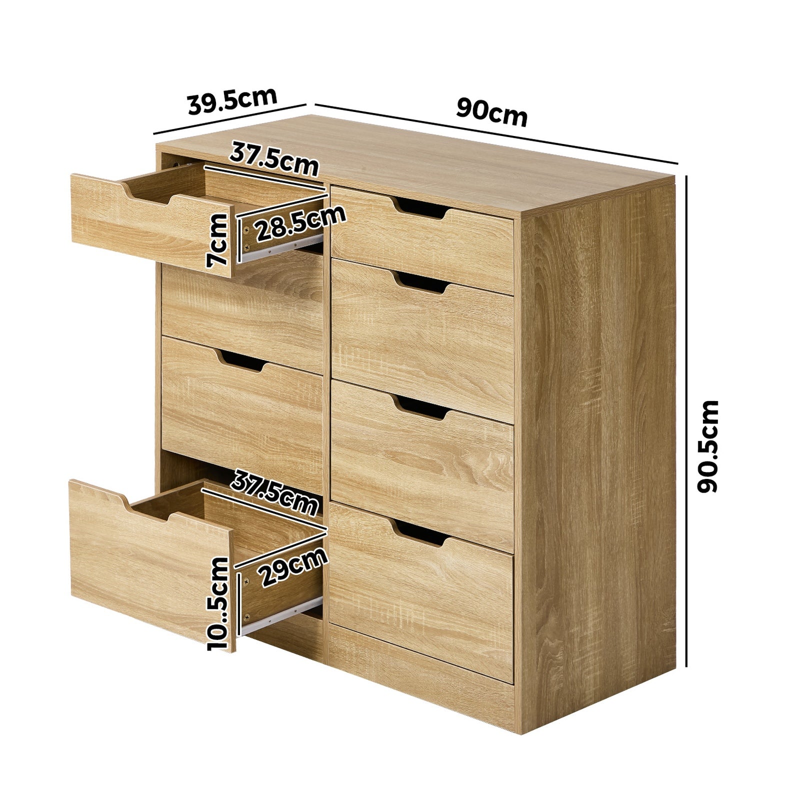 Oikiture 8 Chest of Drawers Tallboy Cabinet Dresser Bedroom Storage Natural