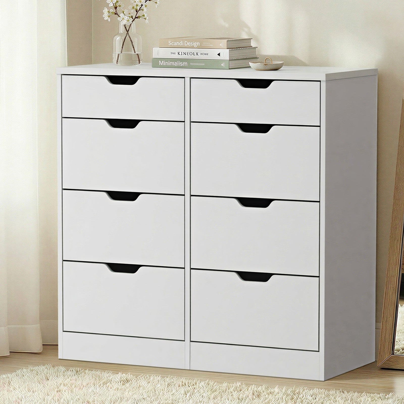 Oikiture 8 Chest of Drawers Tallboy Cabinet Dresser Bedroom Storage White