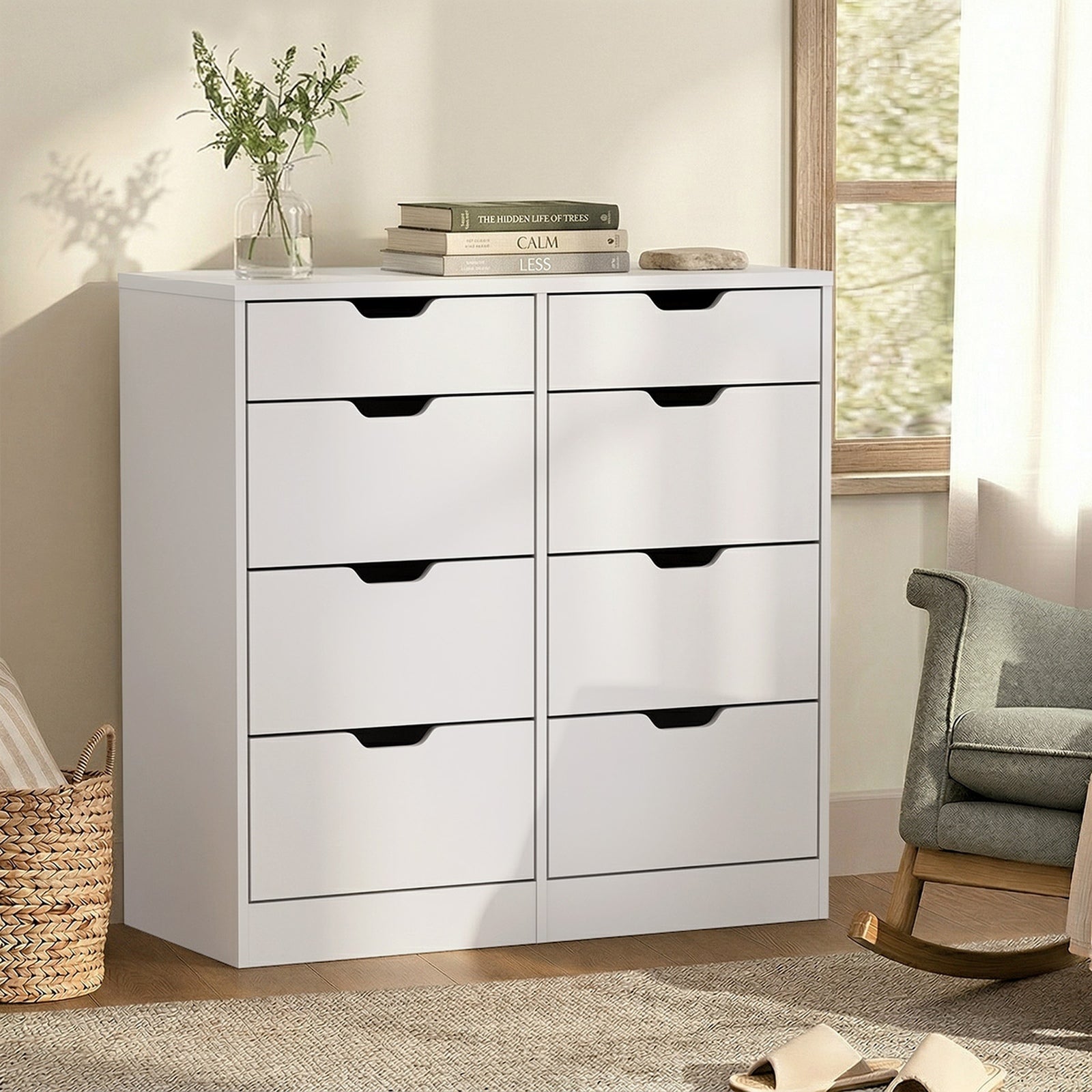 Oikiture 8 Chest of Drawers Tallboy Cabinet Dresser Bedroom Storage White