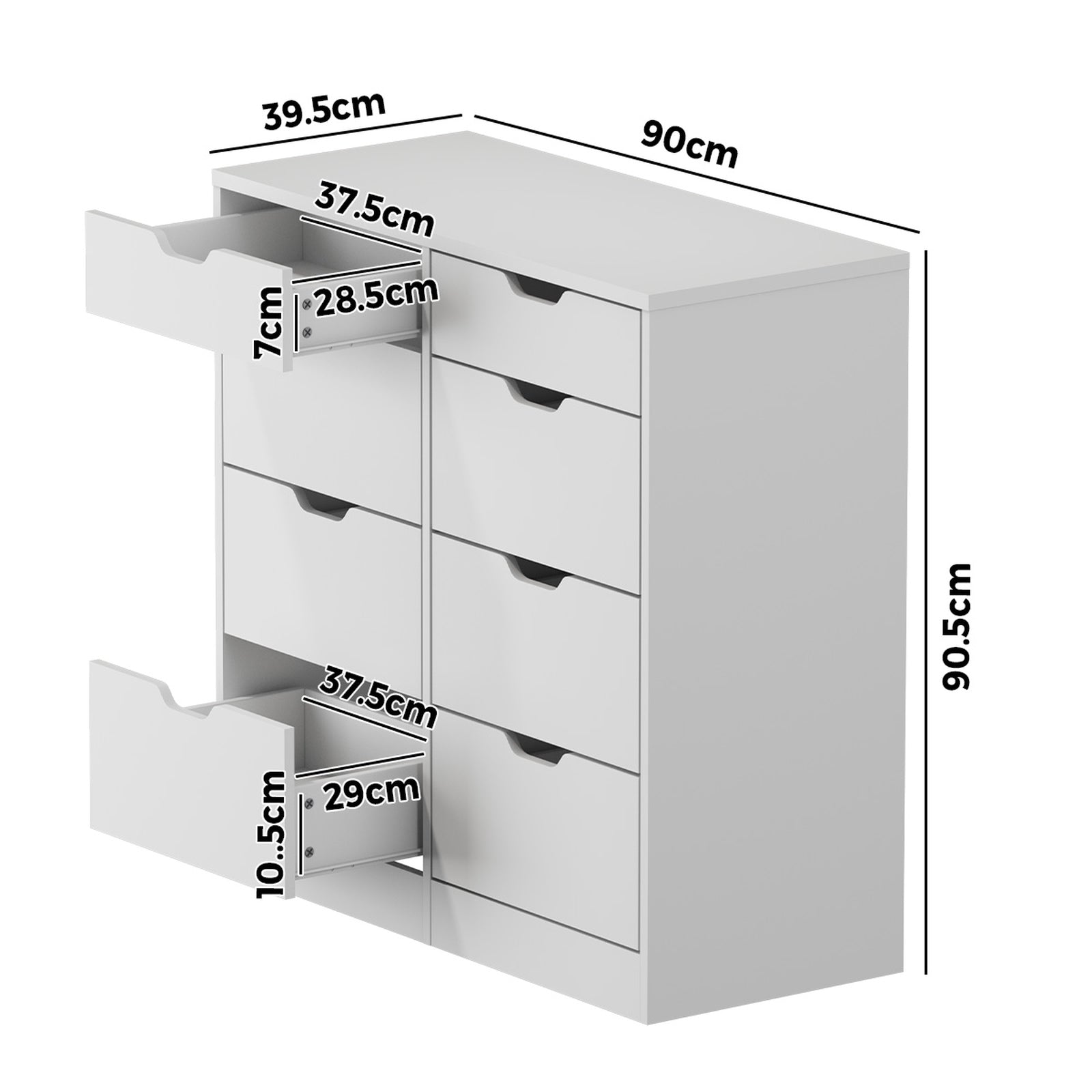 Oikiture 8 Chest of Drawers Tallboy Cabinet Dresser Bedroom Storage White
